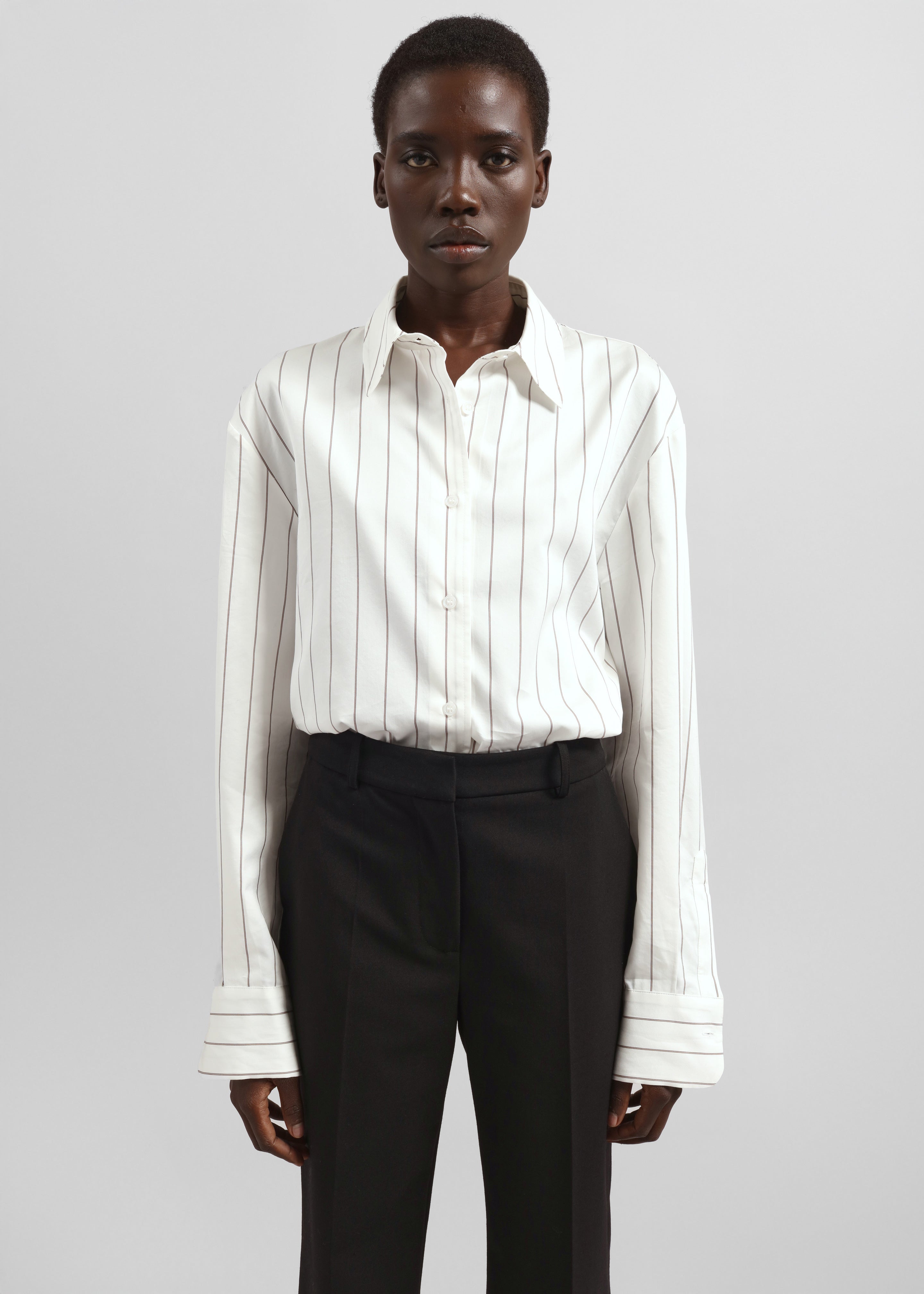 Peri Striped Cotton Shirt - White/Brown Stripe - 8