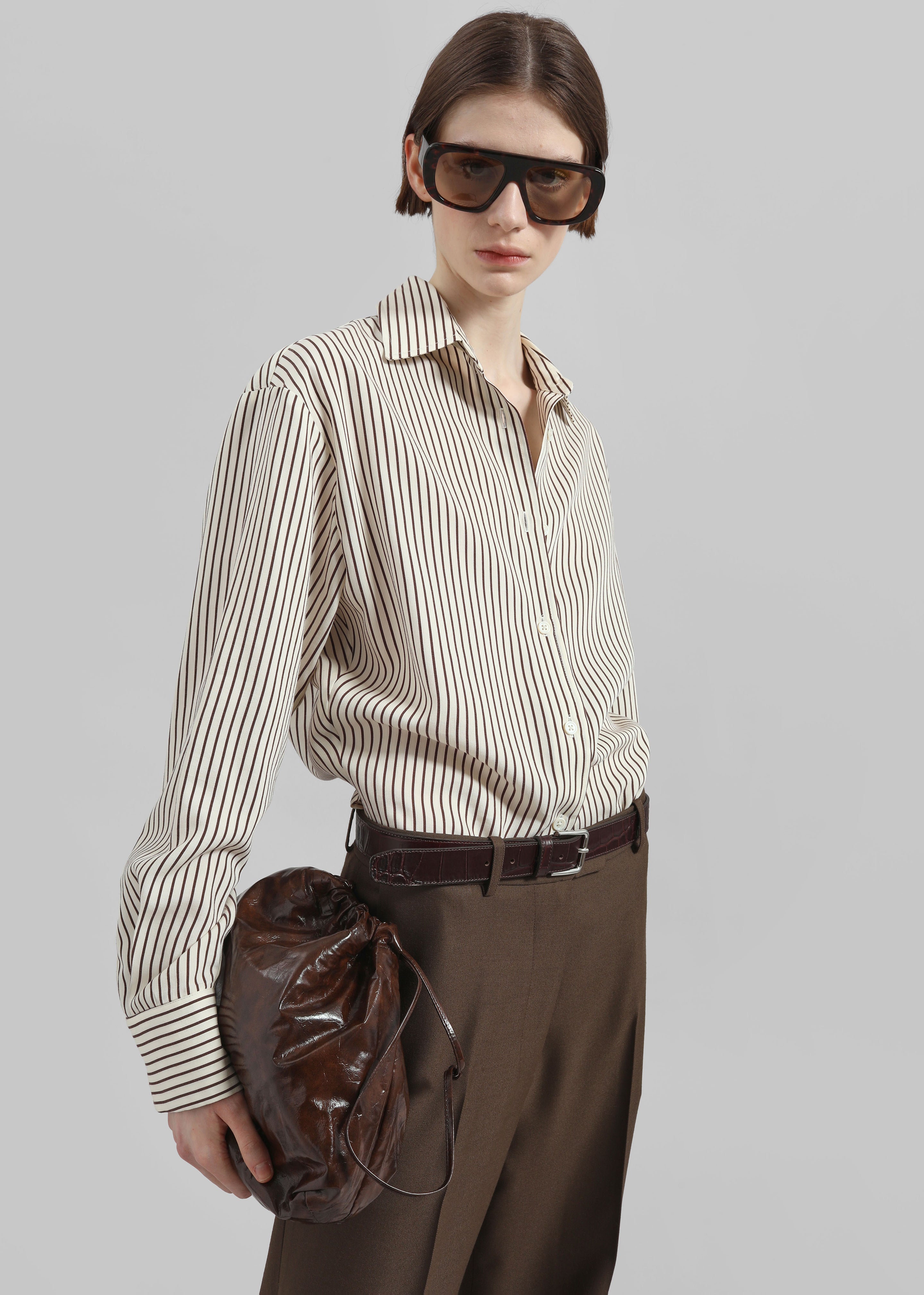 Peri Striped Fluid Shirt - Beige/Brown - 4