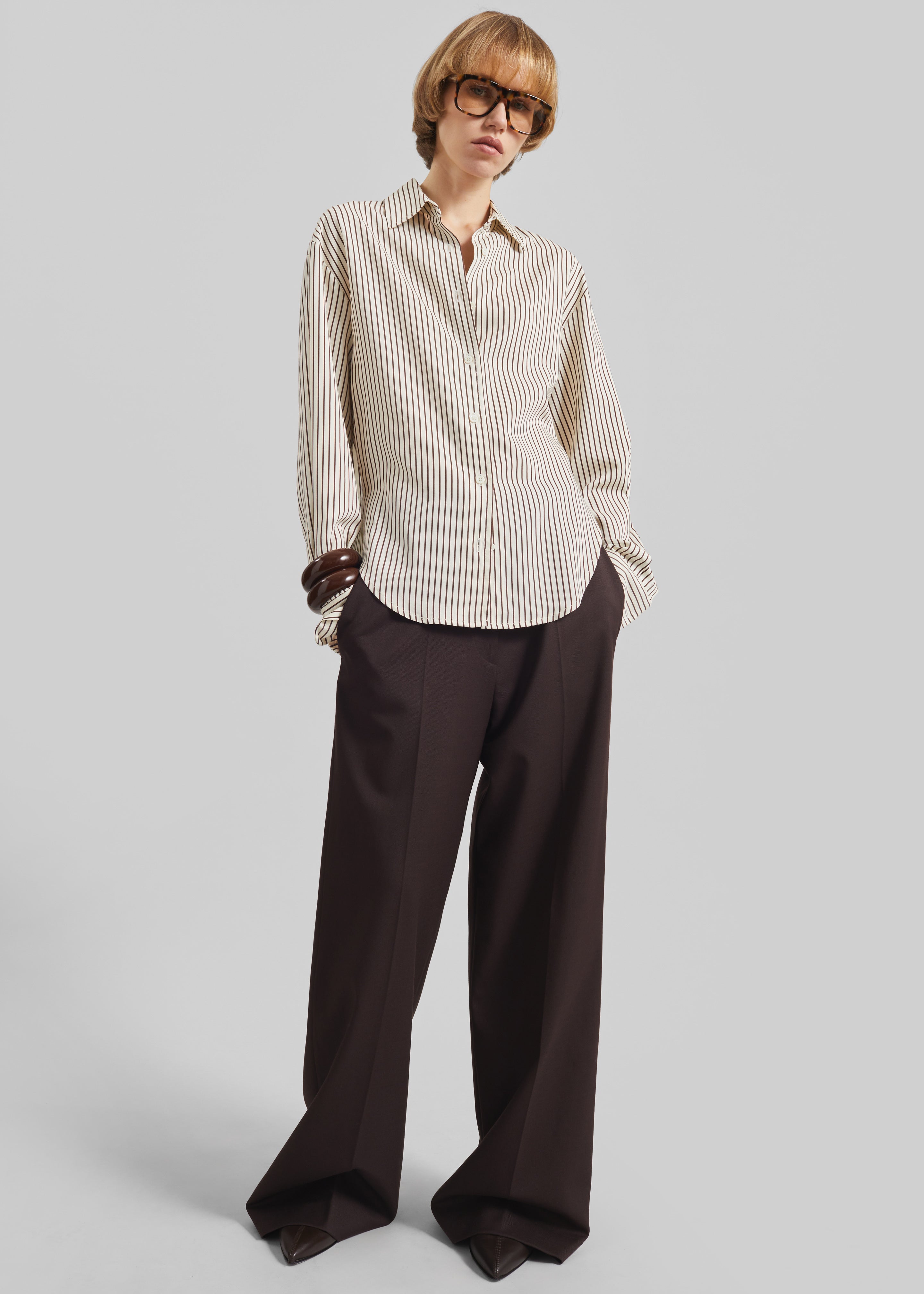 Peri Striped Fluid Shirt - Beige/Brown - 5