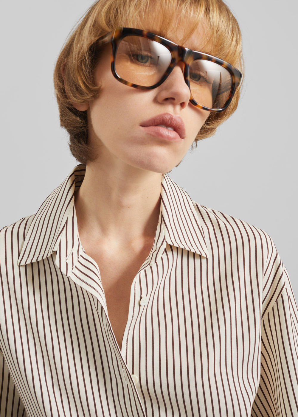 Peri Striped Fluid Shirt - Beige/Brown - 1