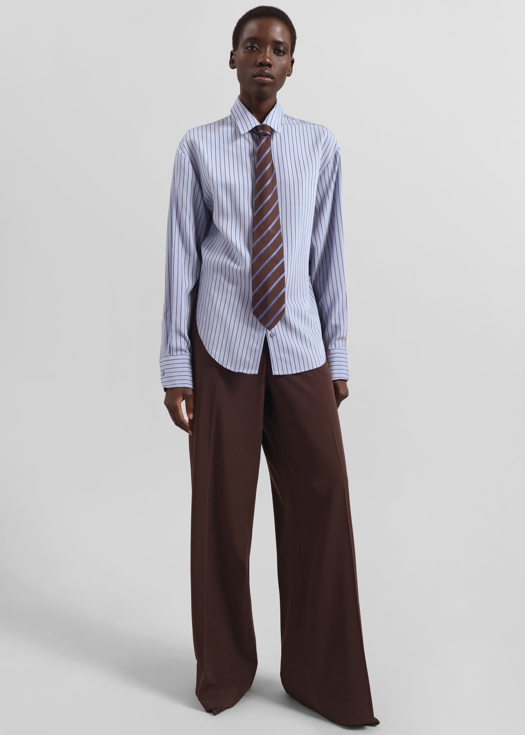 Shop the look image for Peri Striped Fluid Shirt - Blue/Brown