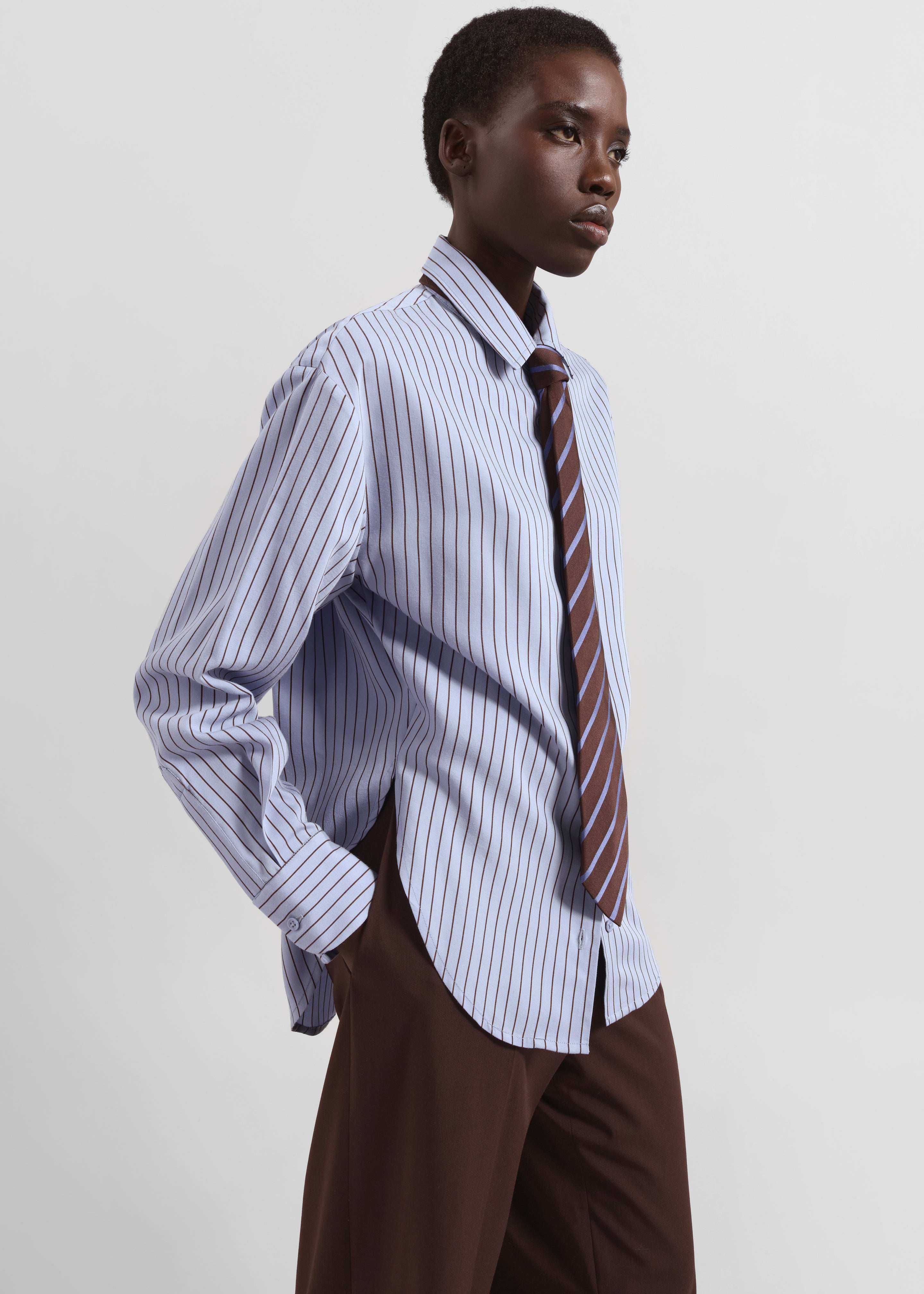 Peri Striped Fluid Shirt - Blue/Brown - 3