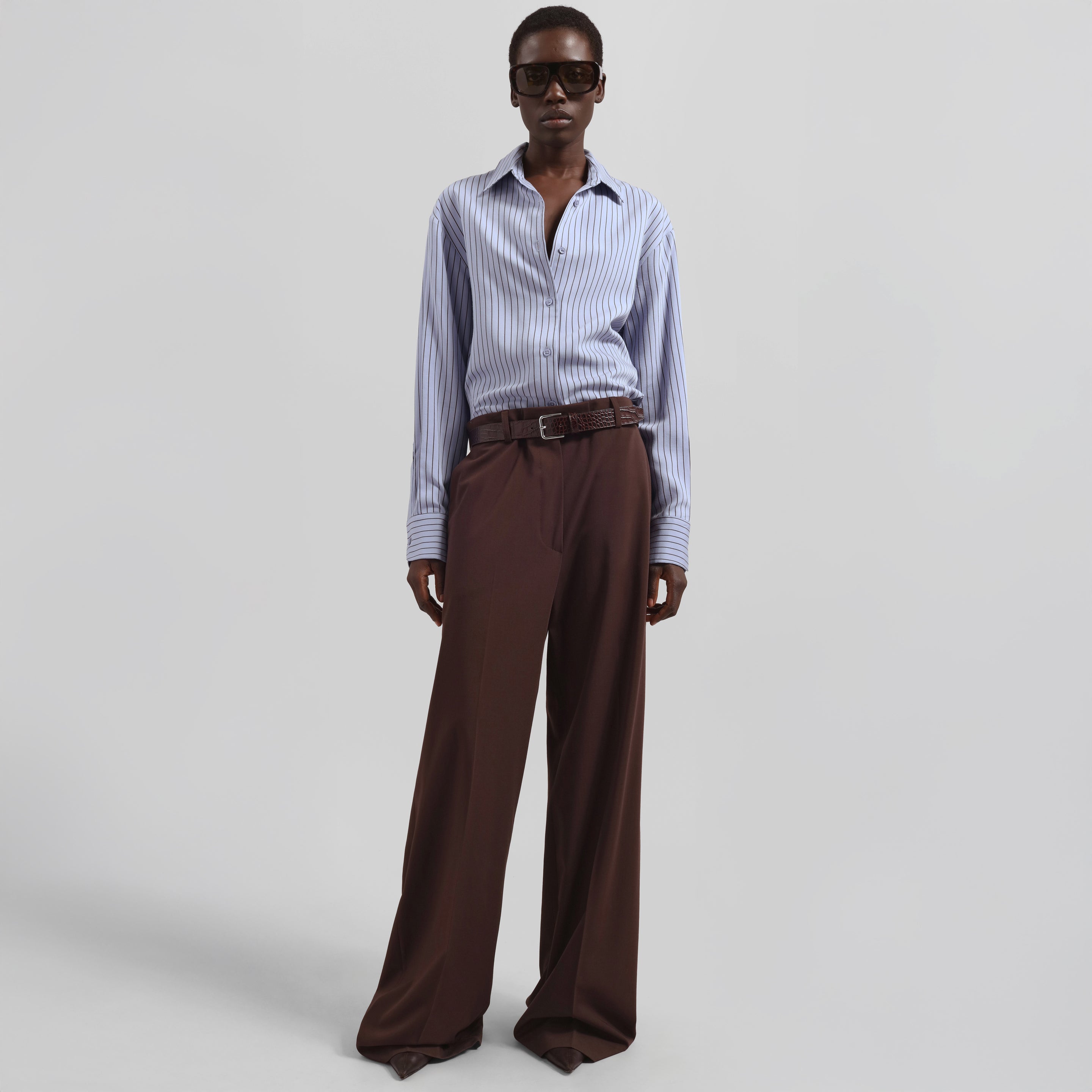 Peri Striped Fluid Shirt - Blue/Brown - 5