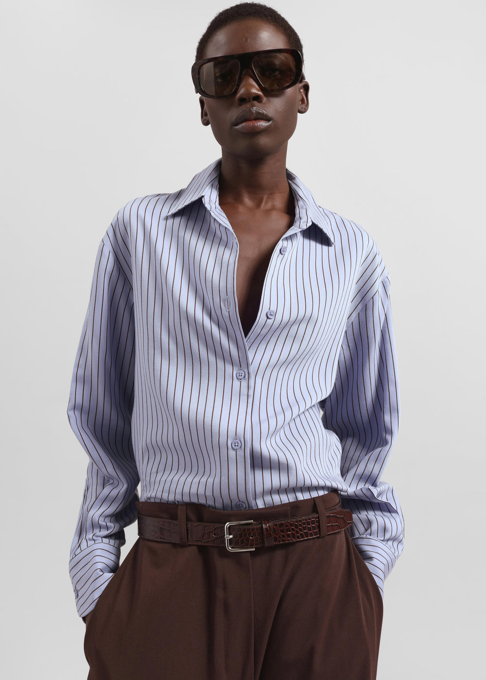 Peri Striped Fluid Shirt - Blue/Brown