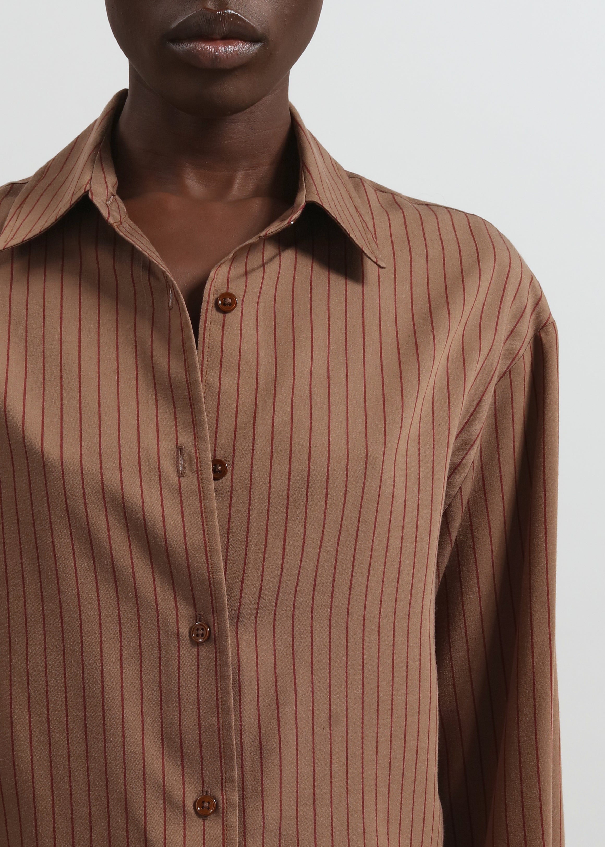 Peri Striped Fluid Shirt - Mocha/Burgundy - 4