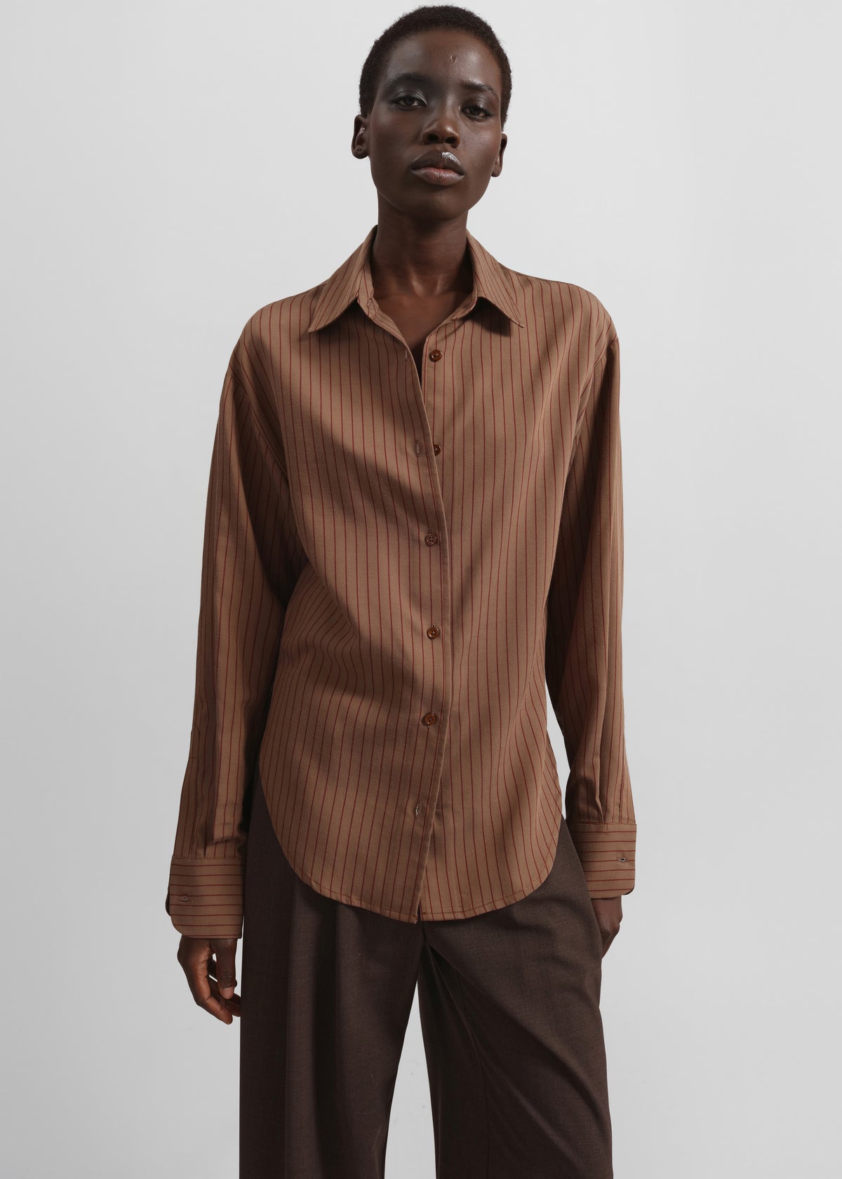 Peri Striped Fluid Shirt - Mocha/Burgundy - 3