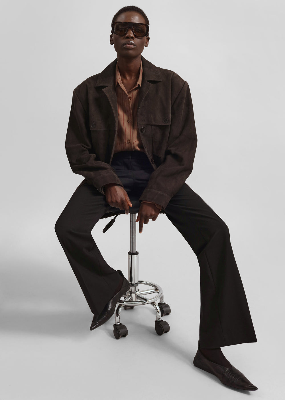 Peri Striped Fluid Shirt - Mocha/Burgundy - 1