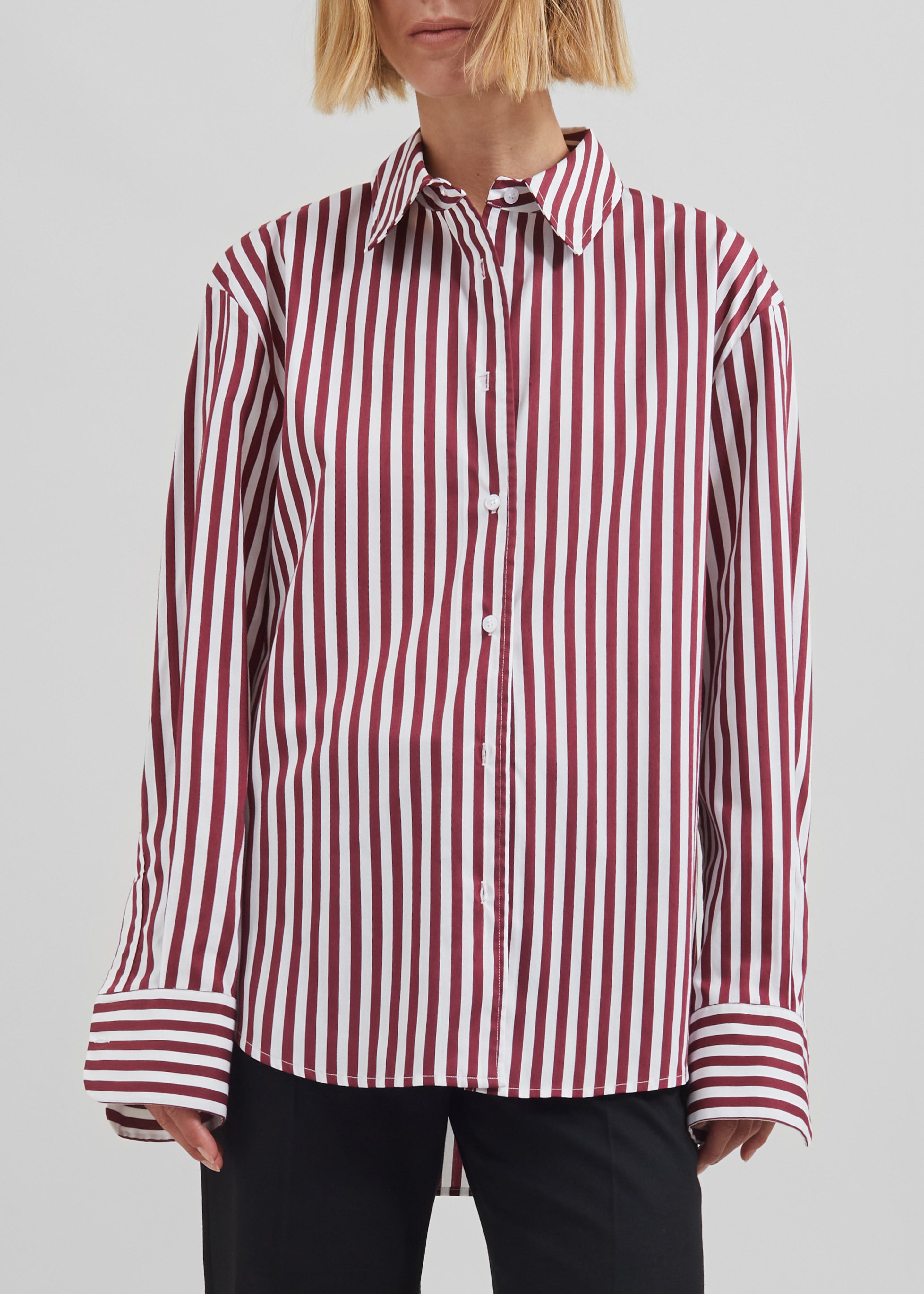 Peri Striped Poplin Shirt - Burgundy/White - 7