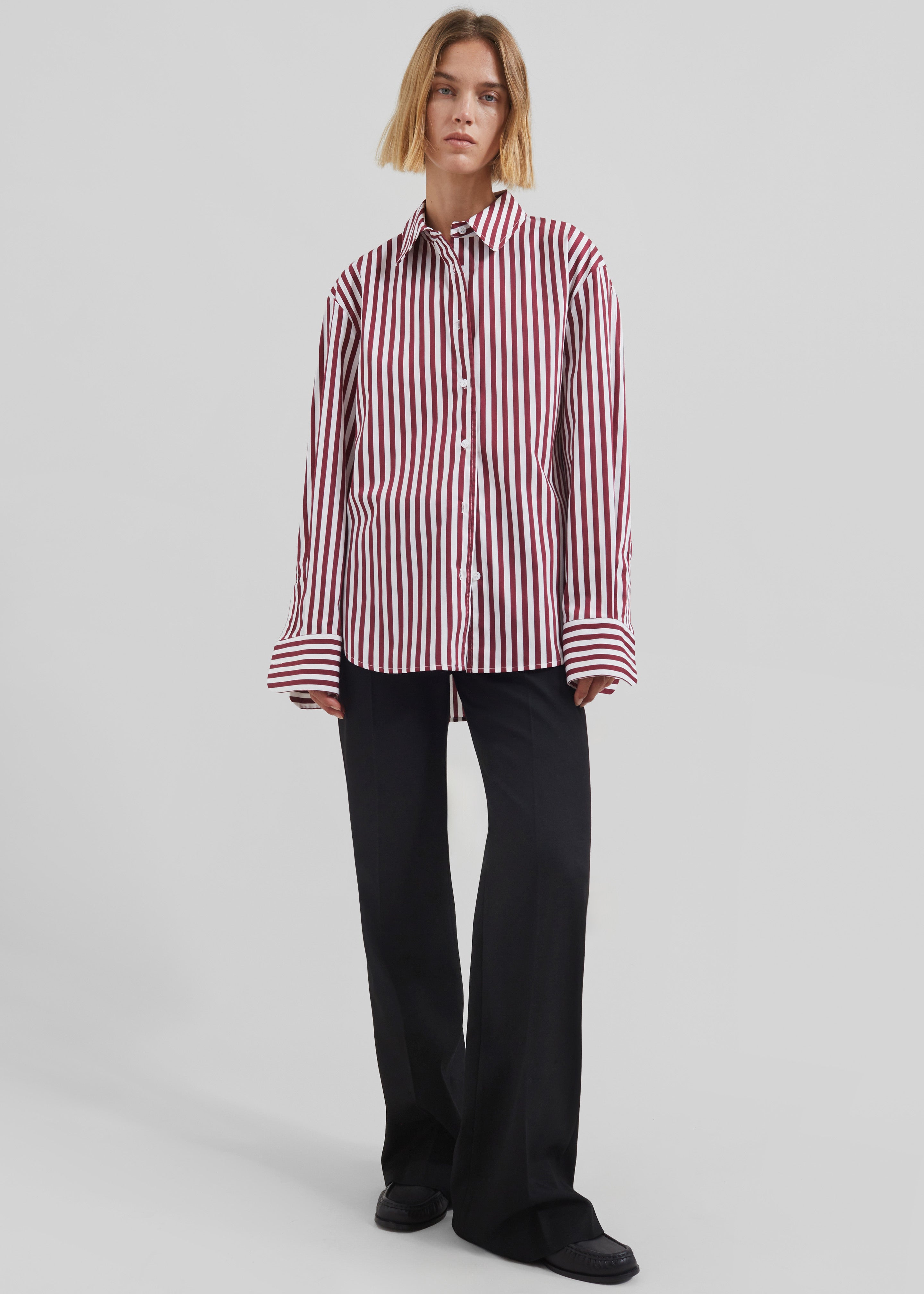 Peri Striped Poplin Shirt - Burgundy/White - 10