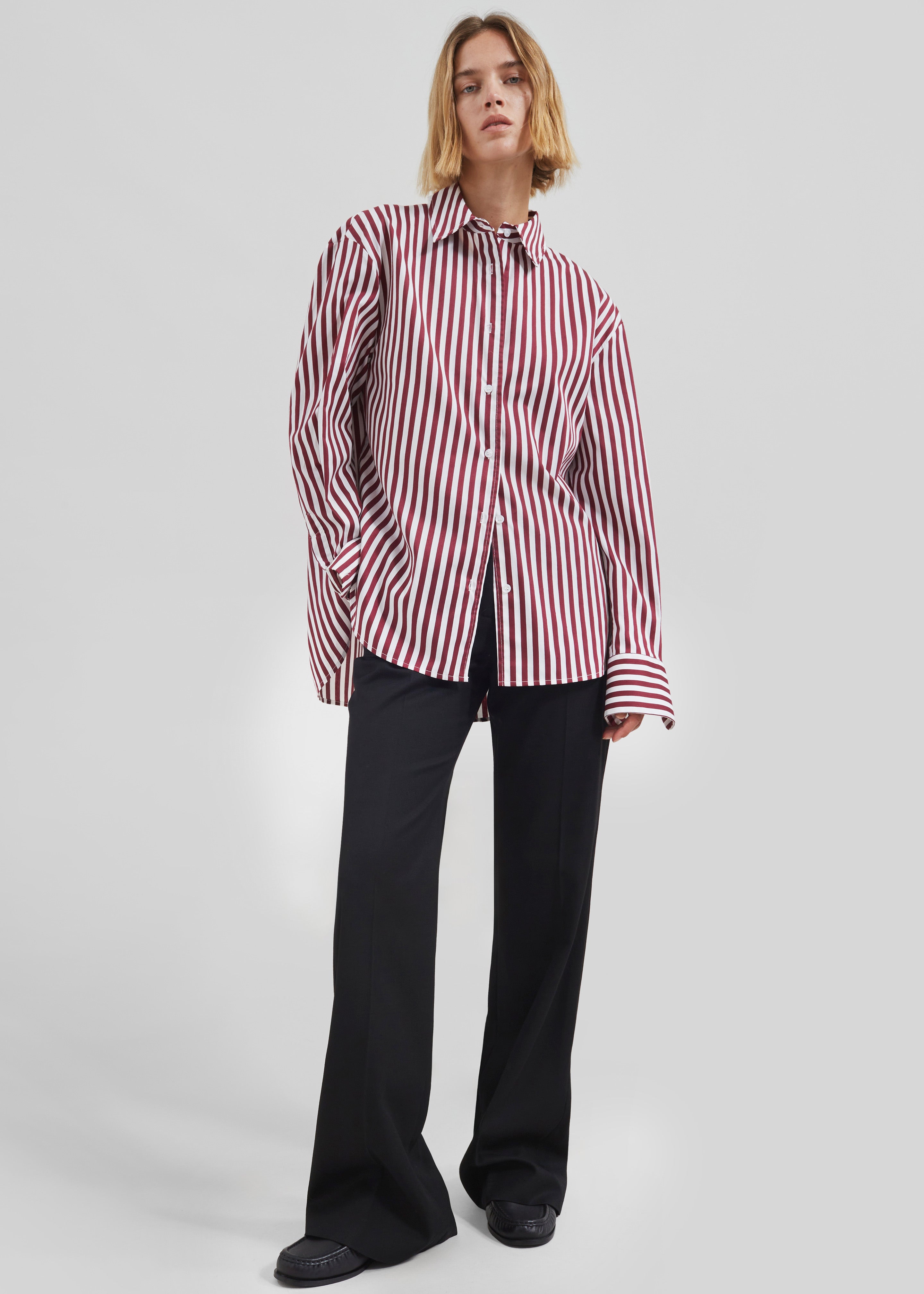 Peri Striped Poplin Shirt - Burgundy/White - 1