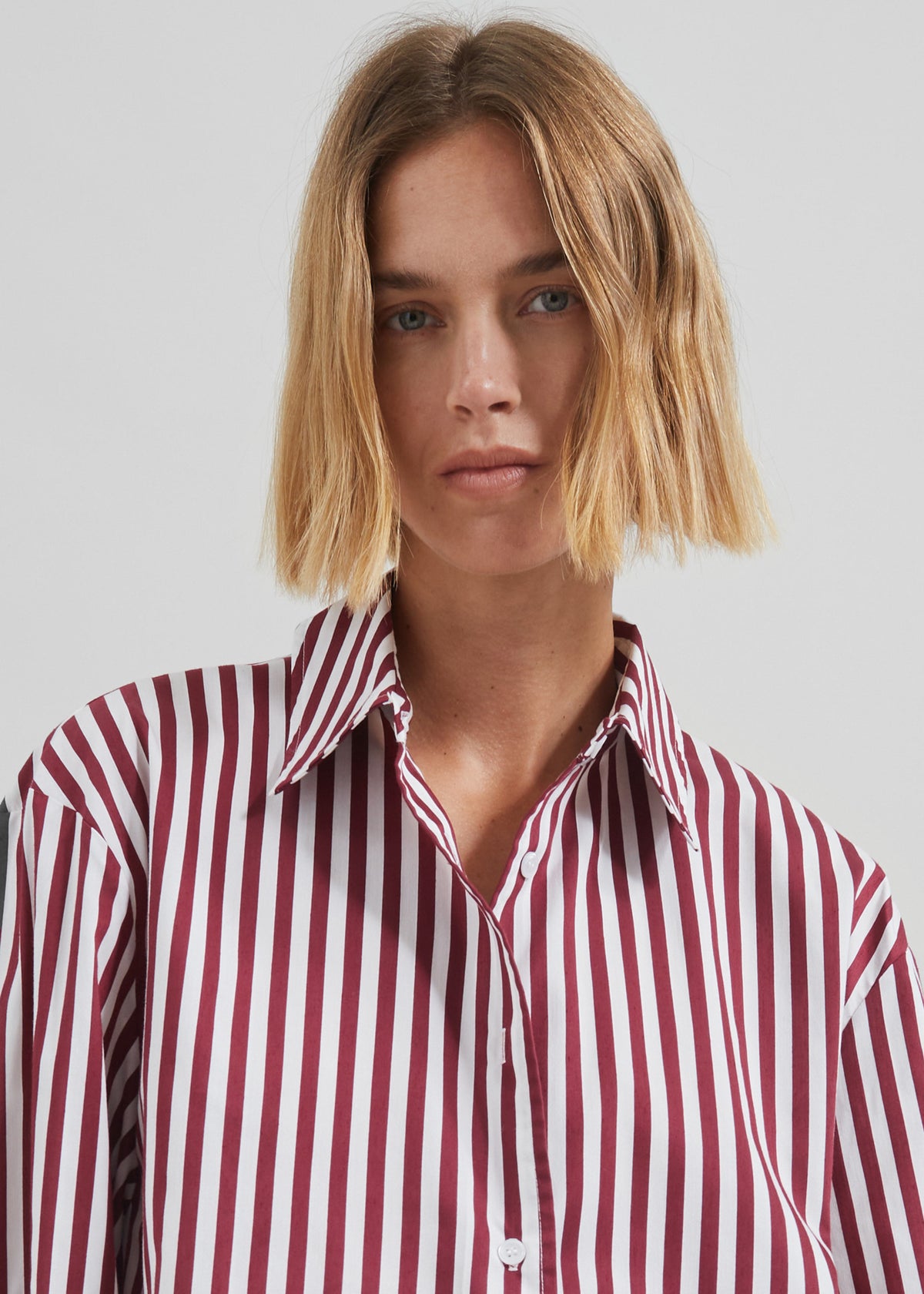 burgundy and white striped dress shirt Comfort Stretch Non-Iron Stripe Dress Shirt With Contrast Trim