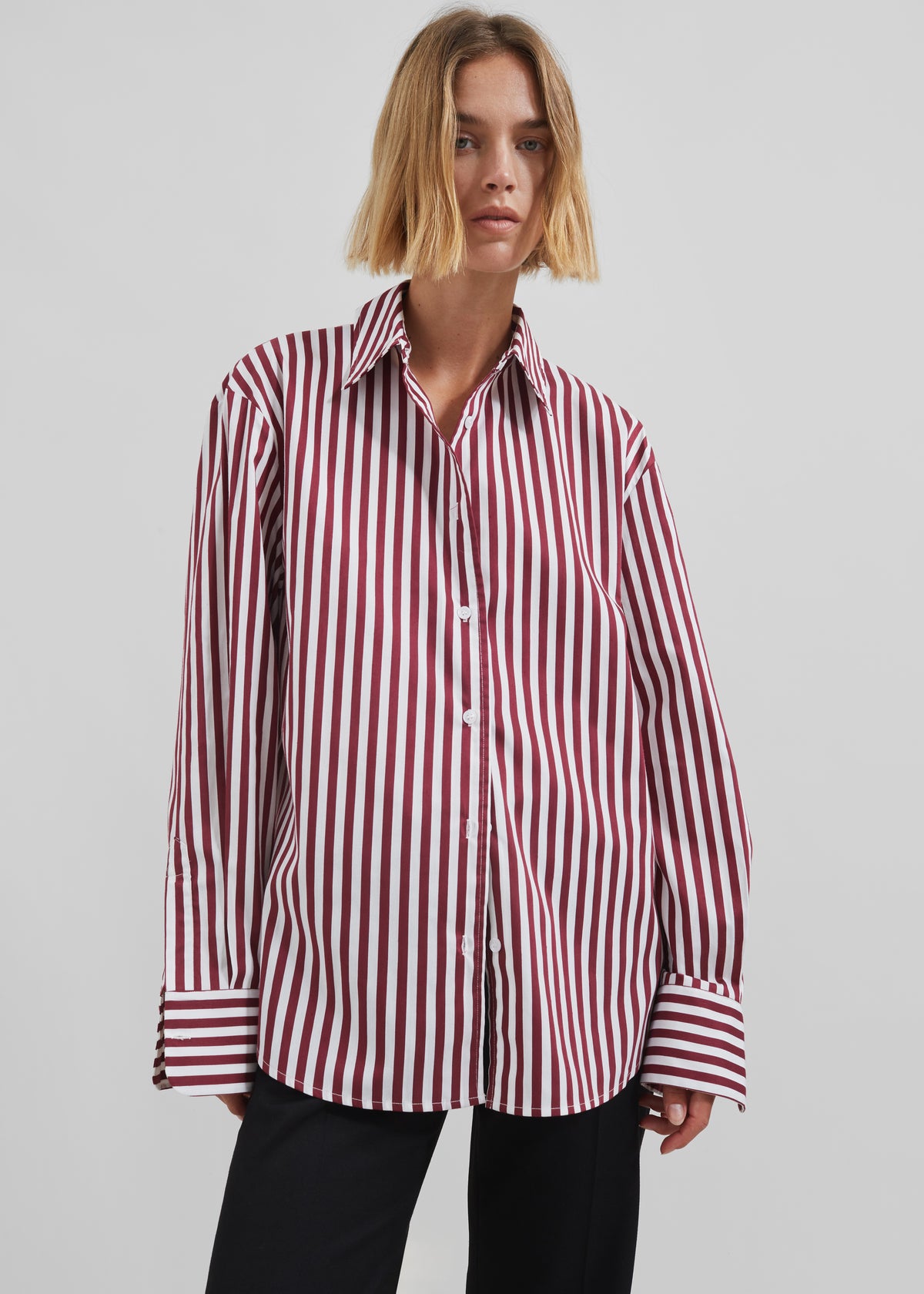 Peri Striped Poplin Shirt - Burgundy/White The Frankie Shop Peri Striped Poplin Shirt - Burgundy/White The Frankie Shop