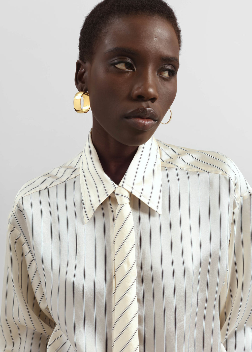 Peri Striped Silk Shirt - Cream/Navy Stripe - 1