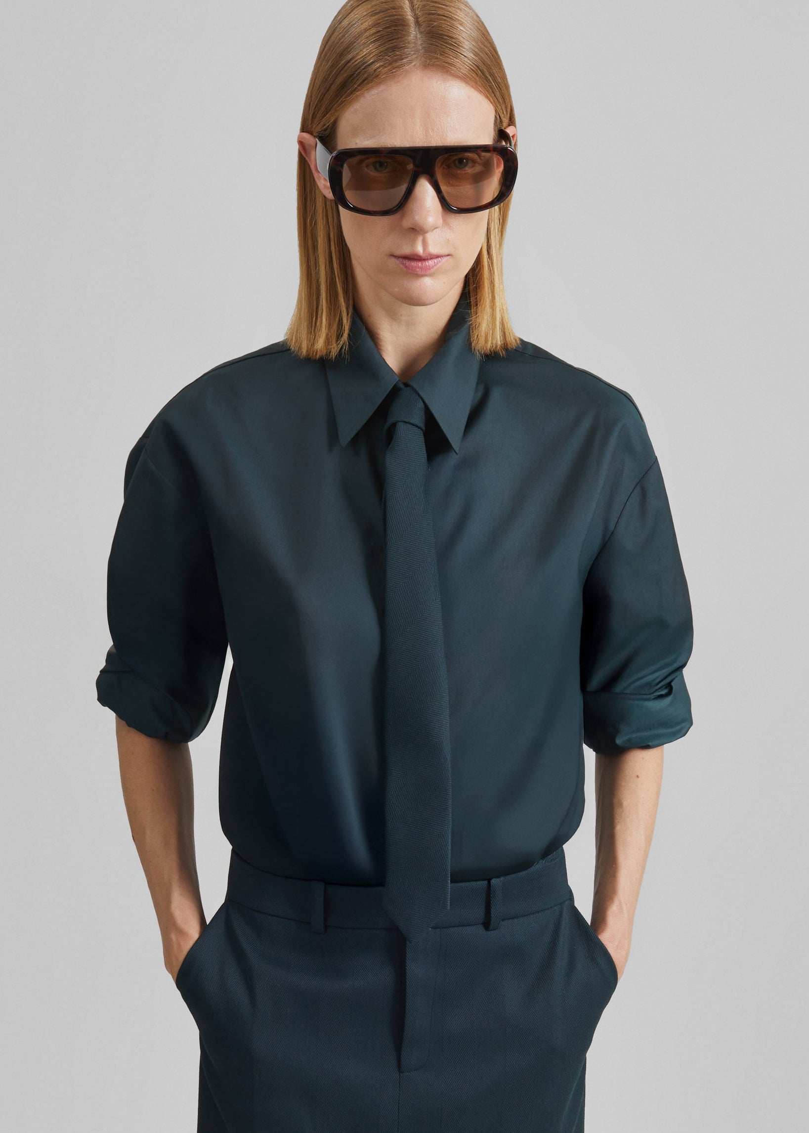 The Frankie Shop Peri Tie Neck Shirt - Bottle Green