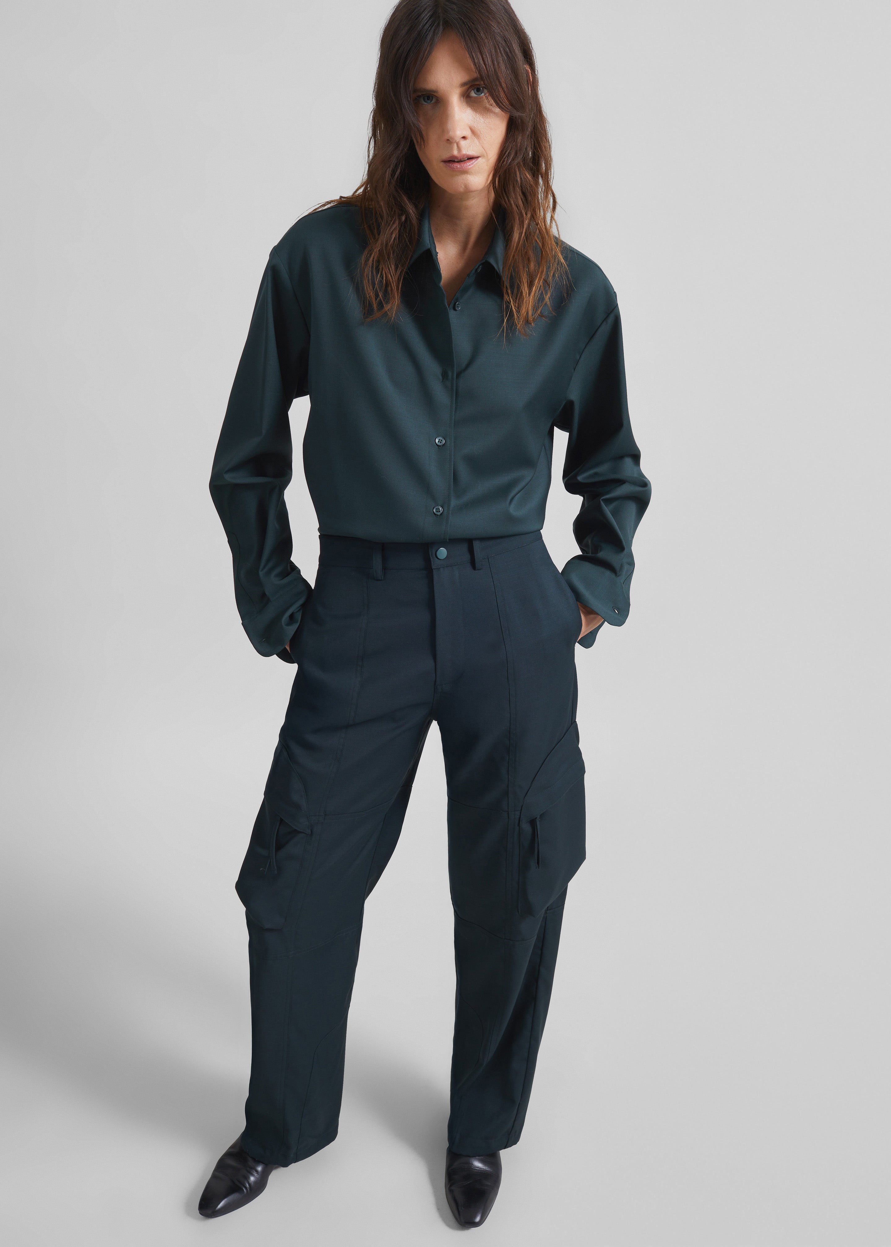Peri Tie Neck Shirt - Bottle Green - 8