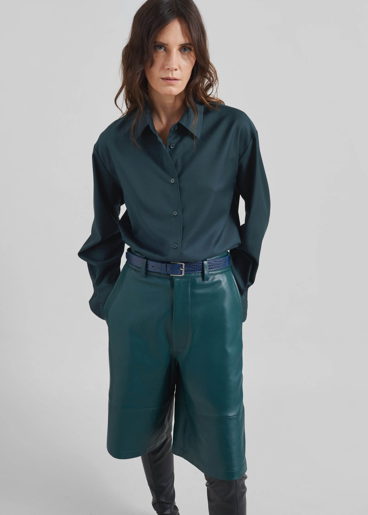 Peri Tie Neck Shirt - Bottle Green - 7