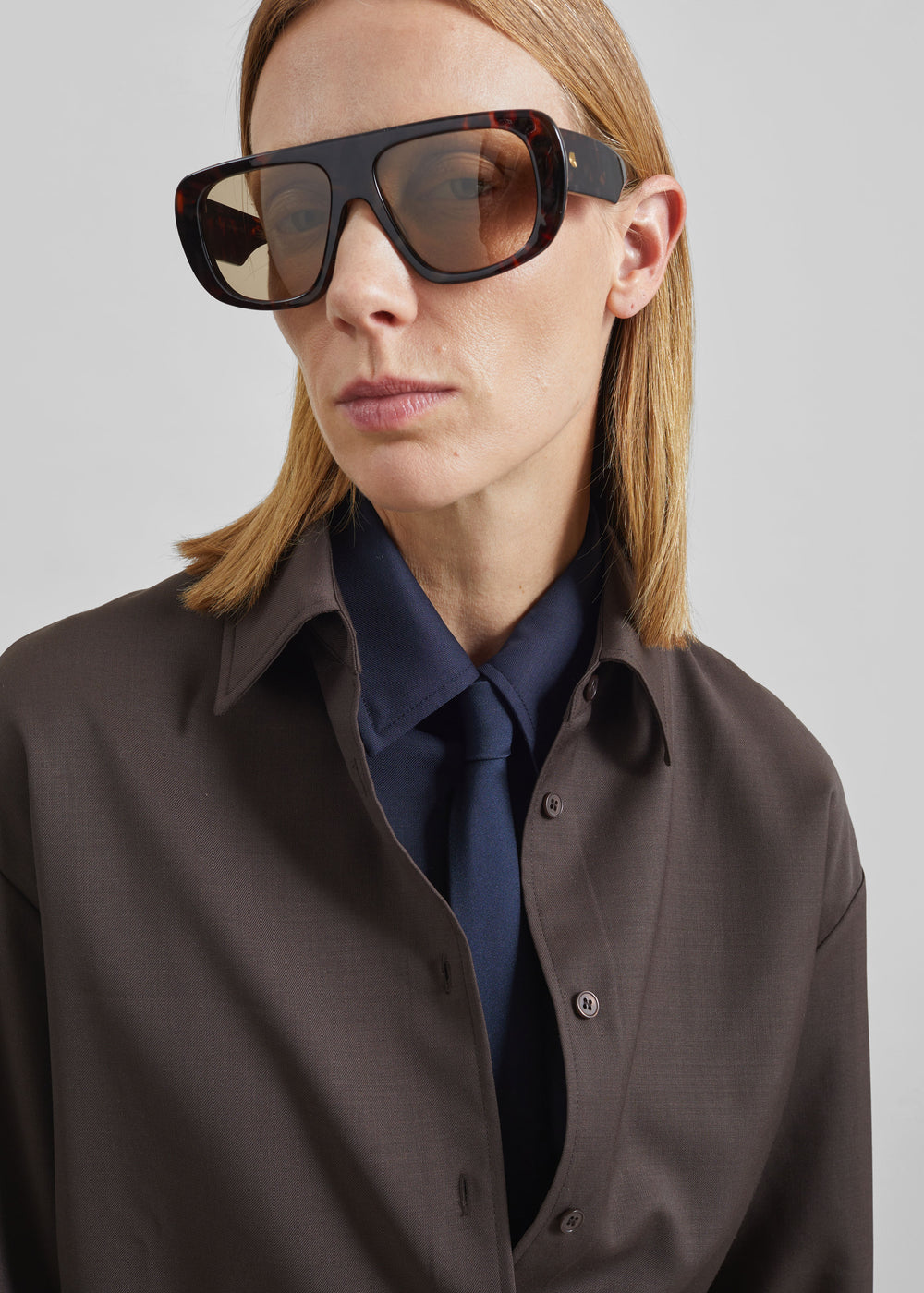 Peri Tie Neck Shirt - Brown - 1