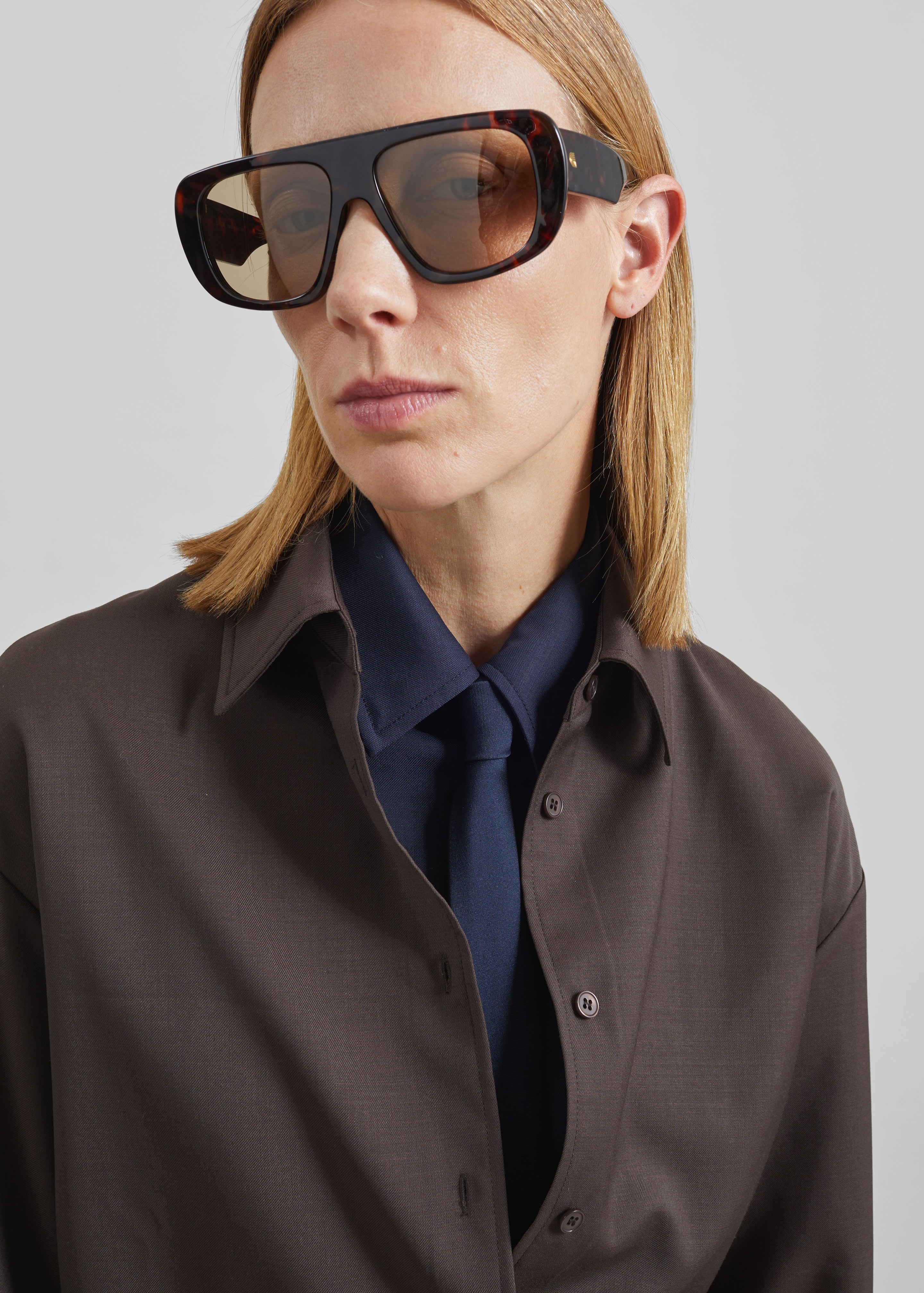 Peri Tie Neck Shirt - Brown - 3