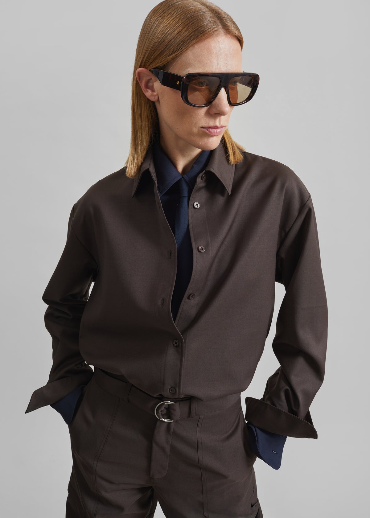 Peri Tie Neck Shirt - Brown - 1