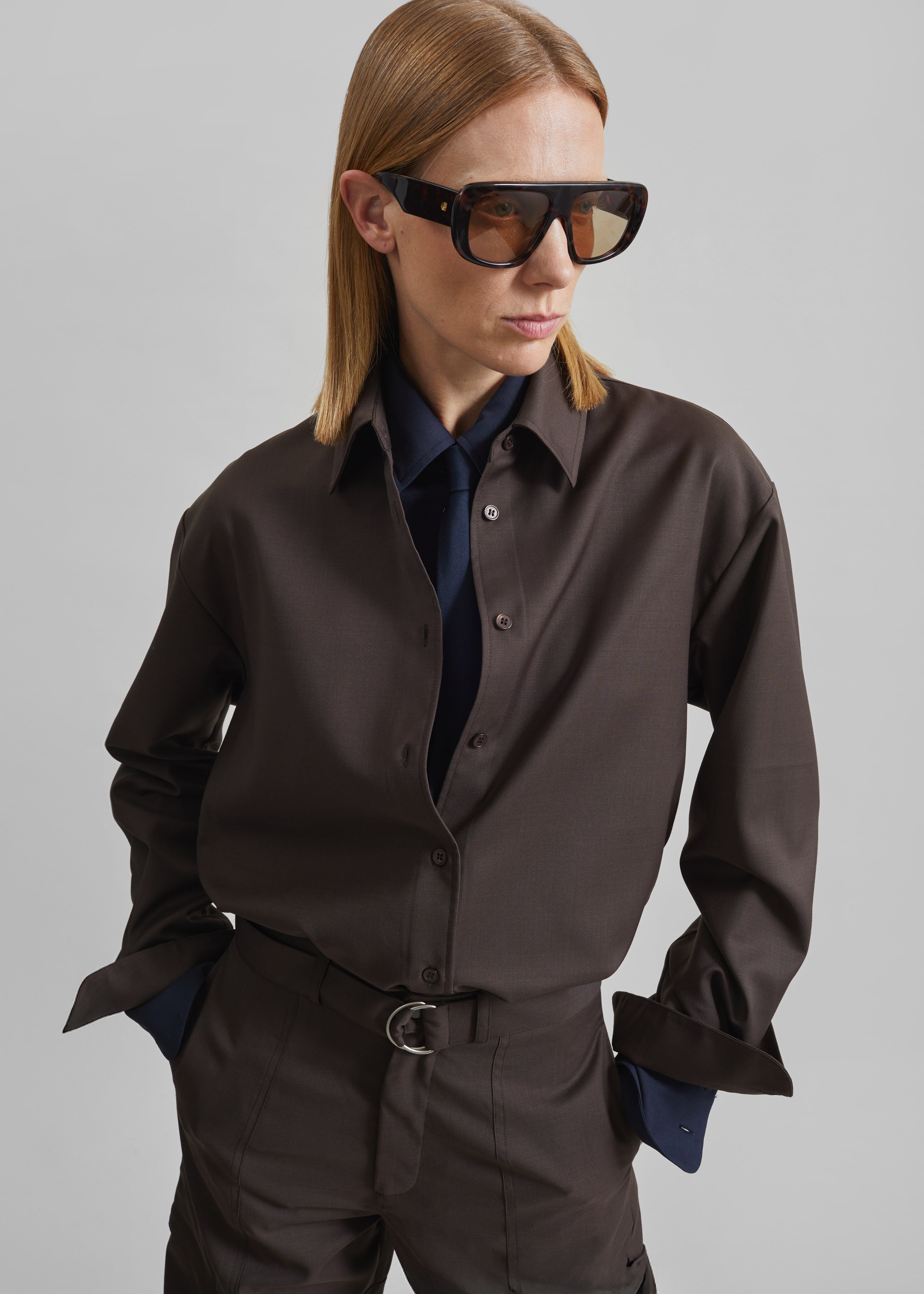 Peri Tie Neck Shirt - Brown - 1
