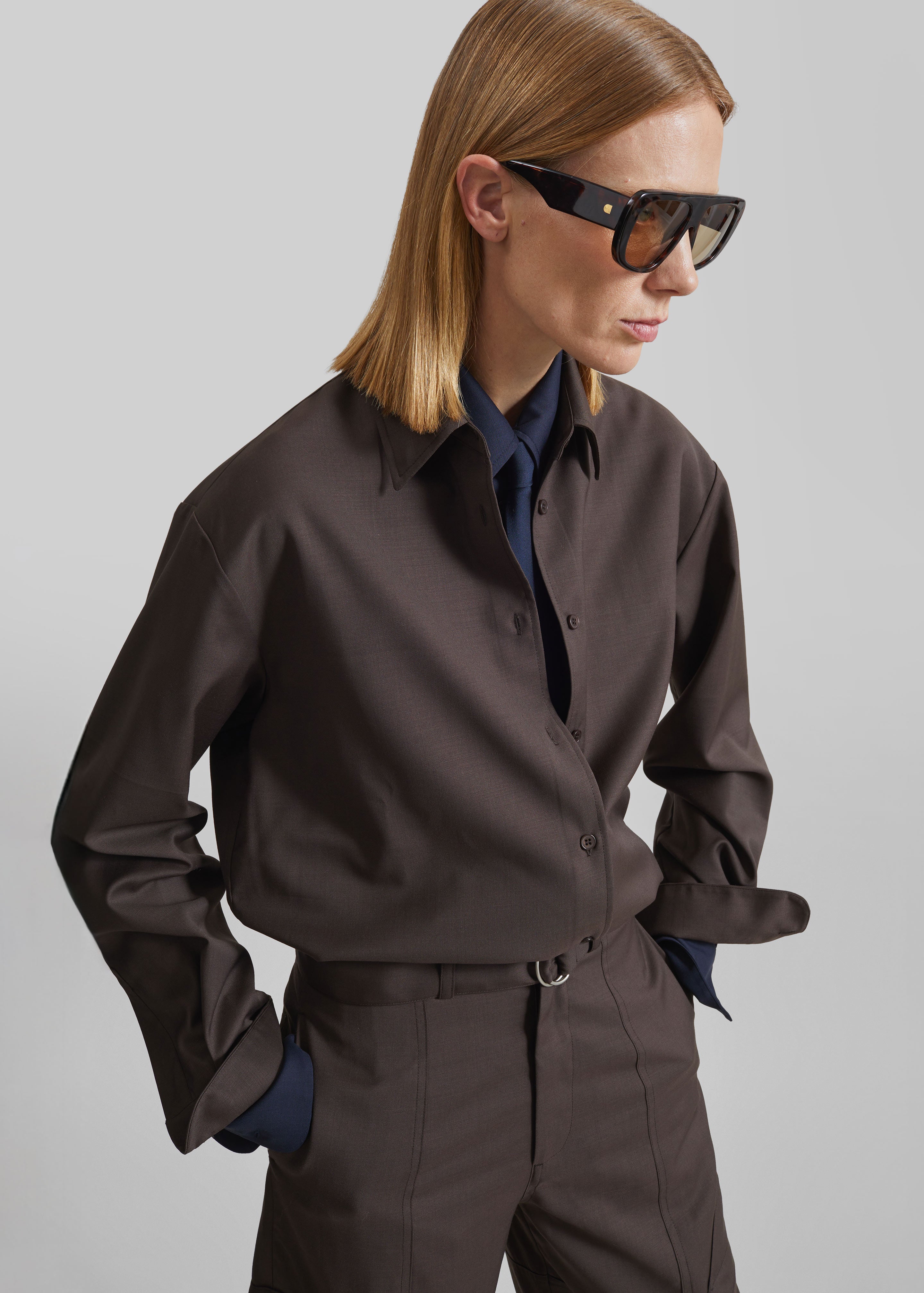 Peri Tie Neck Shirt - Brown - 5