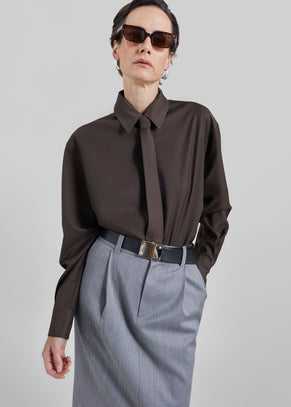 Peri Tie Neck Shirt - Brown
