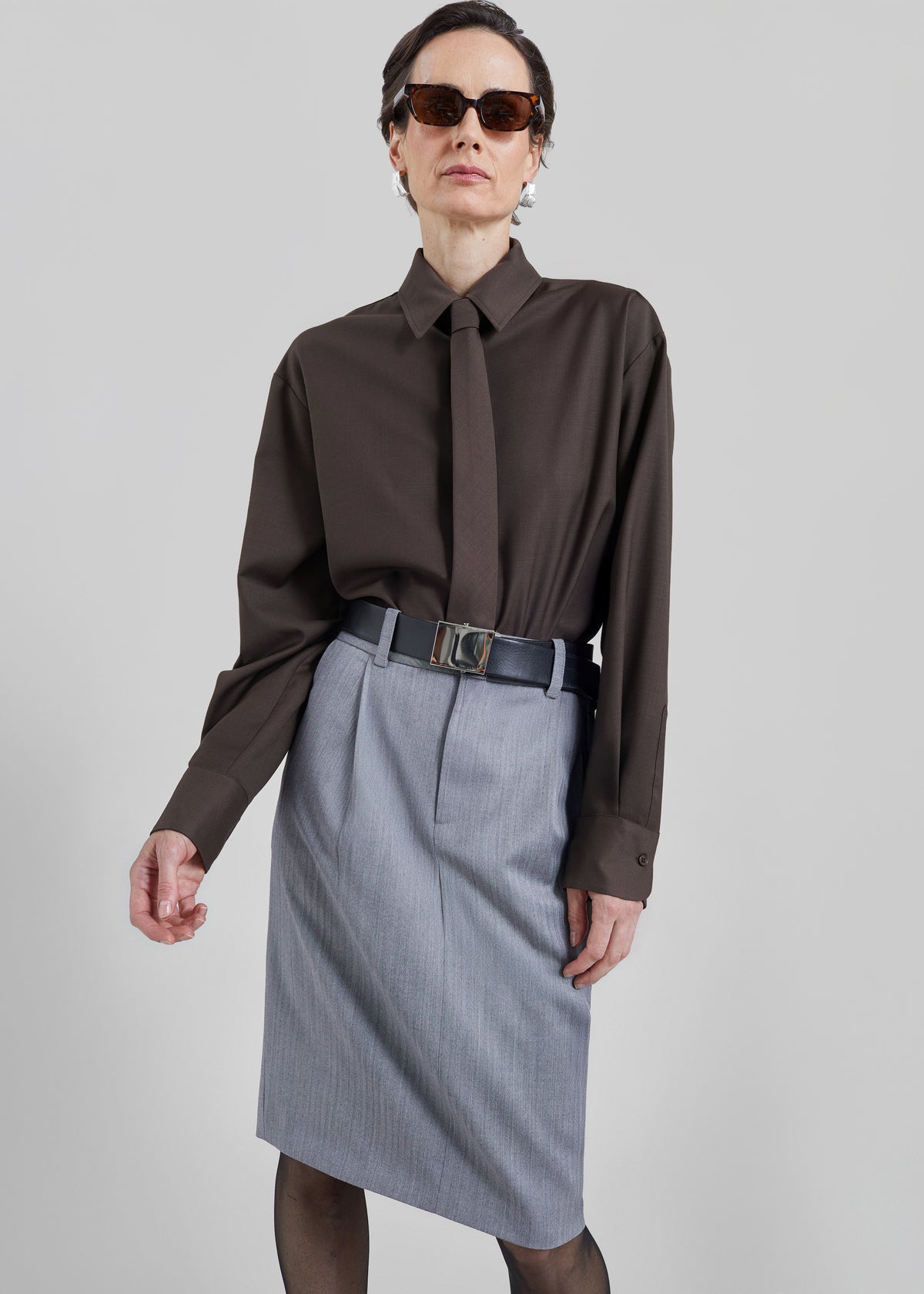 Peri Tie Neck Shirt - Brown