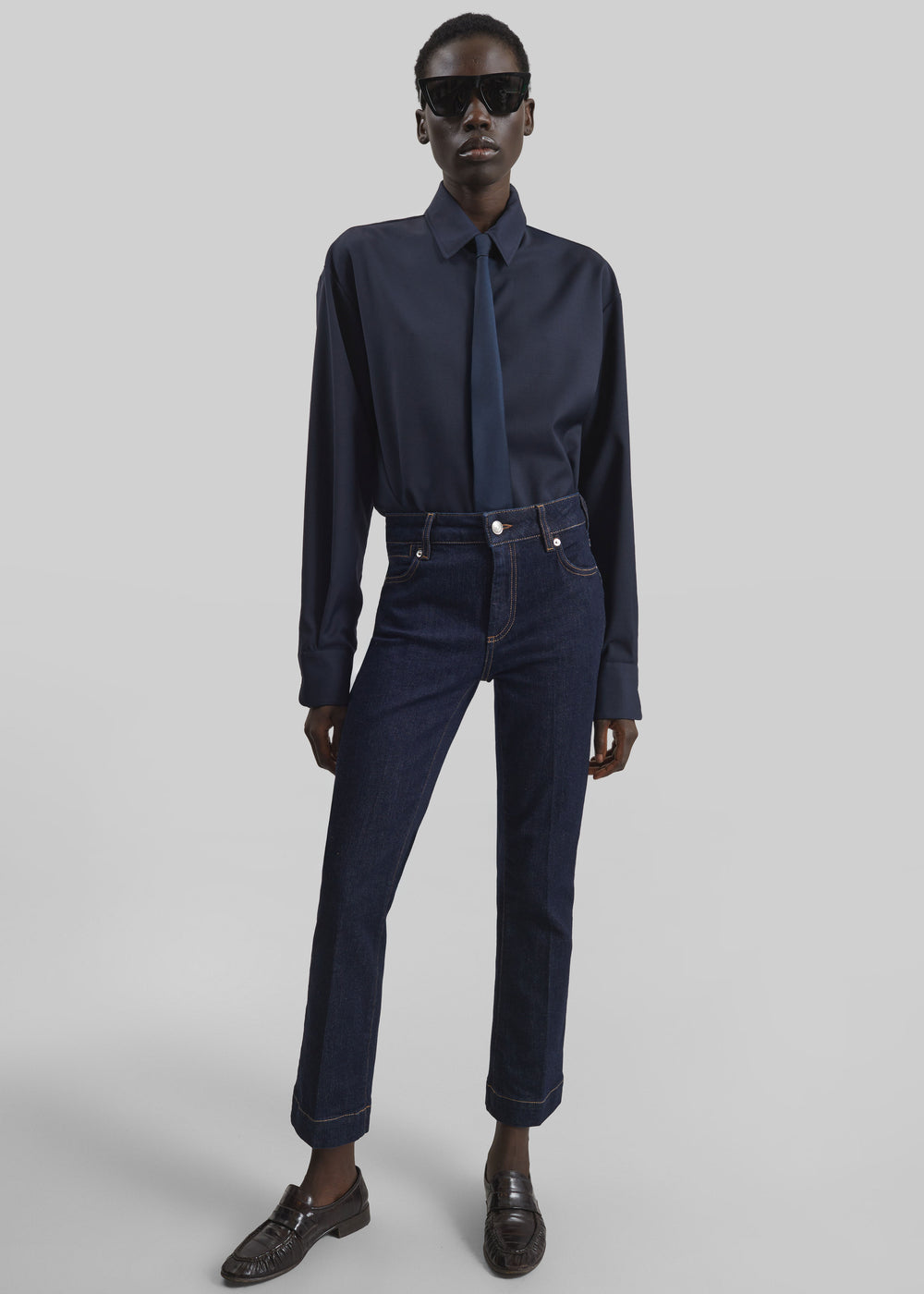 Peri Tie Neck Shirt - Navy