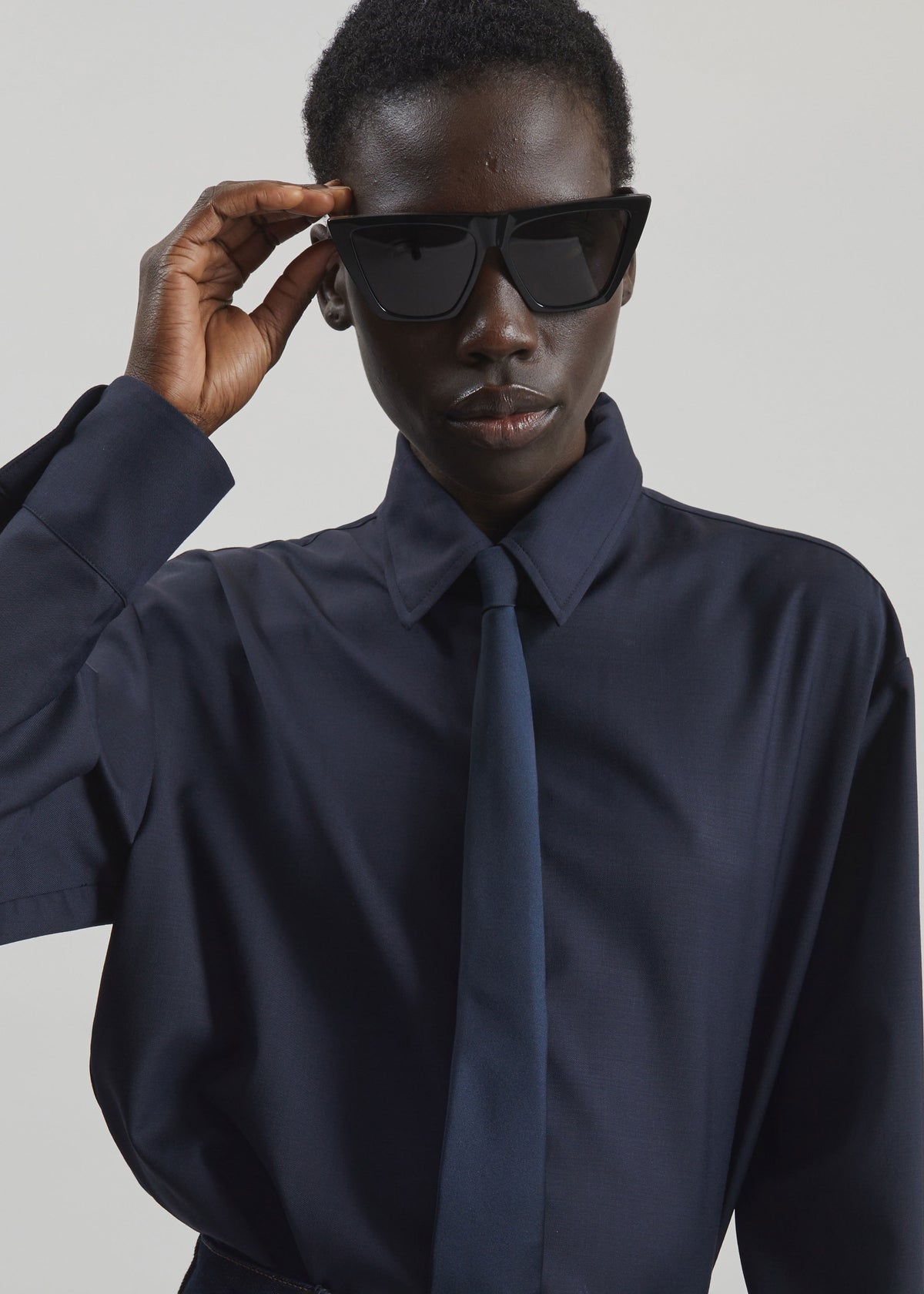 Peri Tie Neck Shirt - Navy - 4