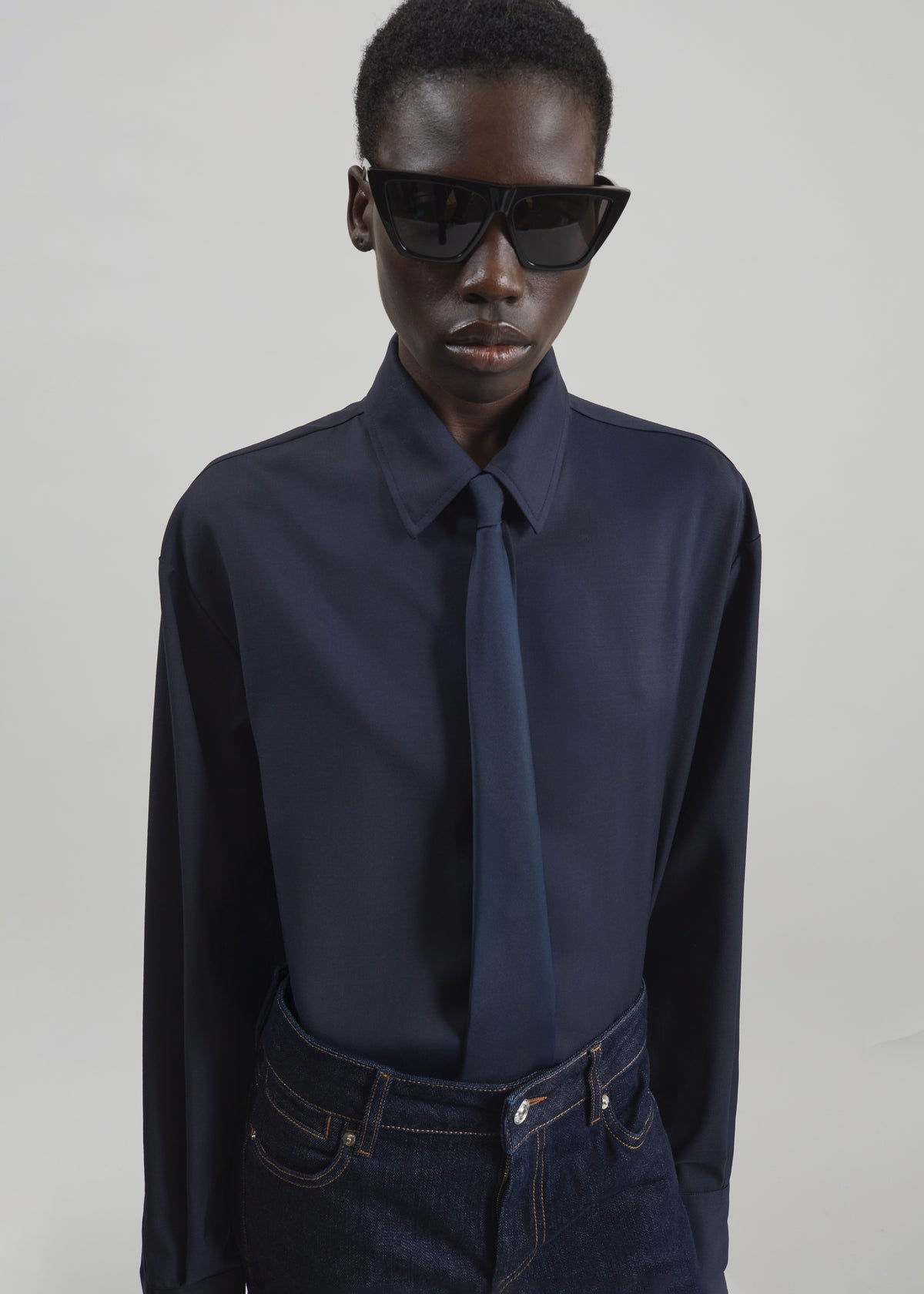 Peri Tie Neck Shirt - Navy - 2
