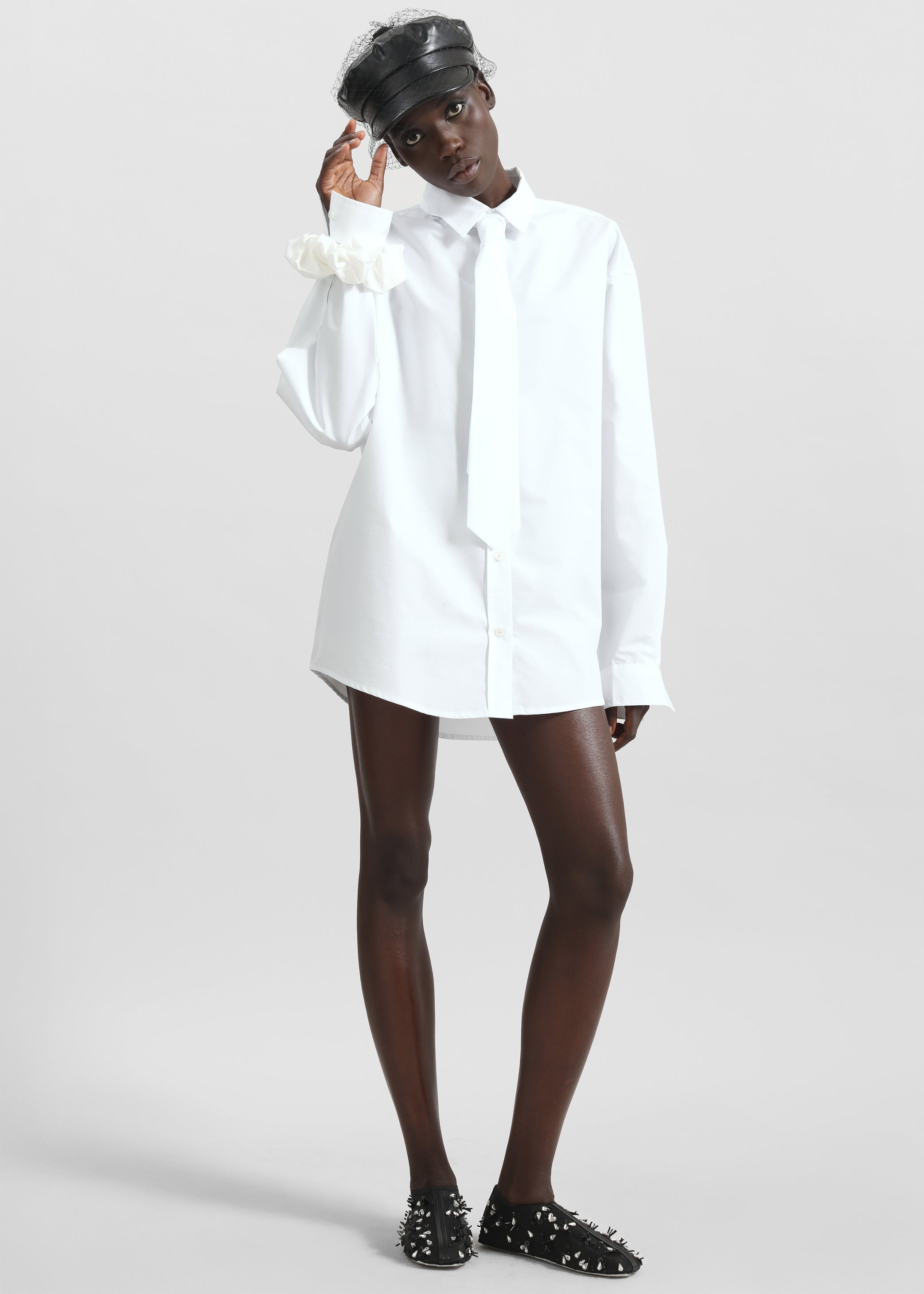 Shop the look image for Perna Tie Neck Shirt - White