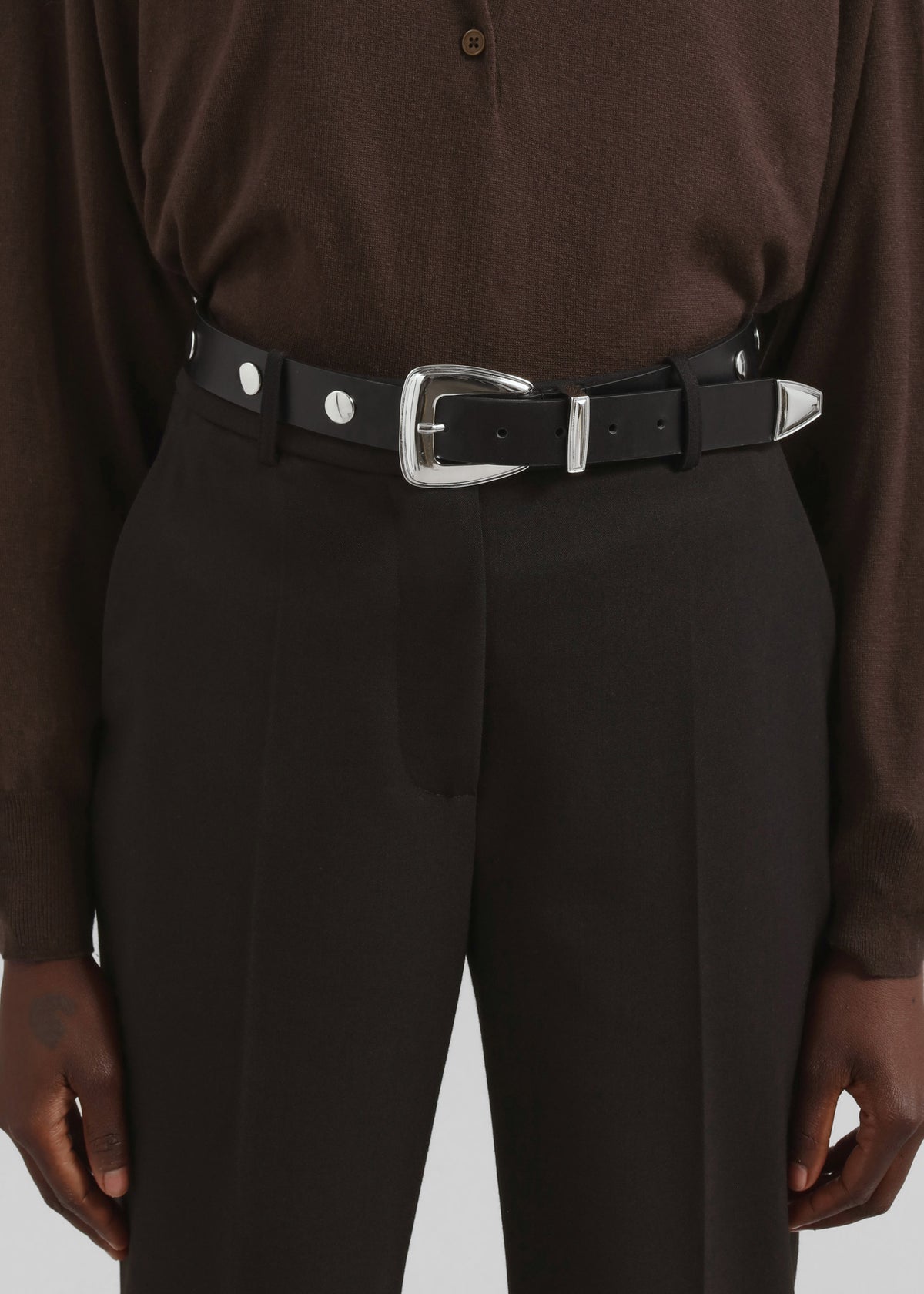 Perth Studded Leather Belt - Black/Silver - 5