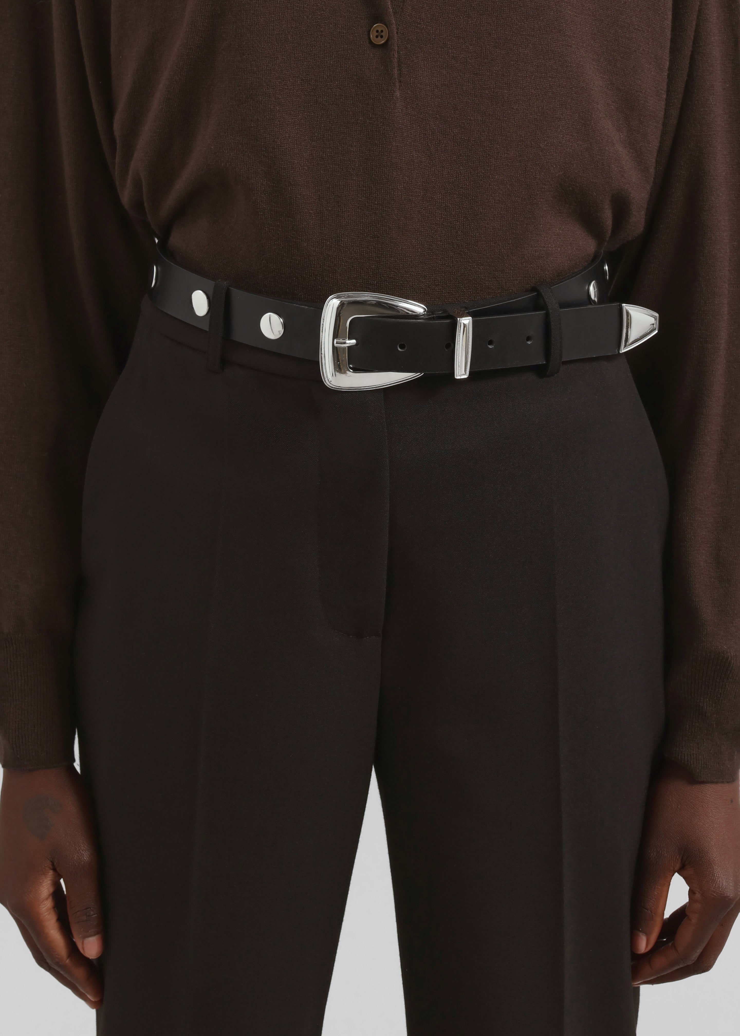 Perth Studded Leather Belt - Black/Silver - 5