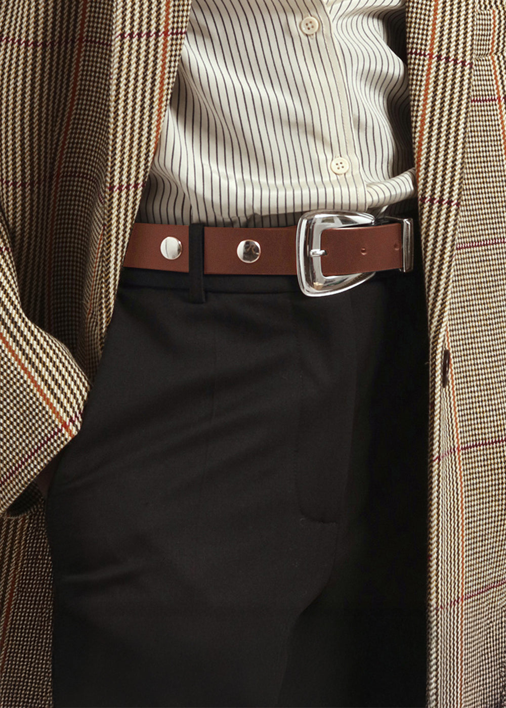 Perth Studded Leather Belt - Brown/Silver - 1