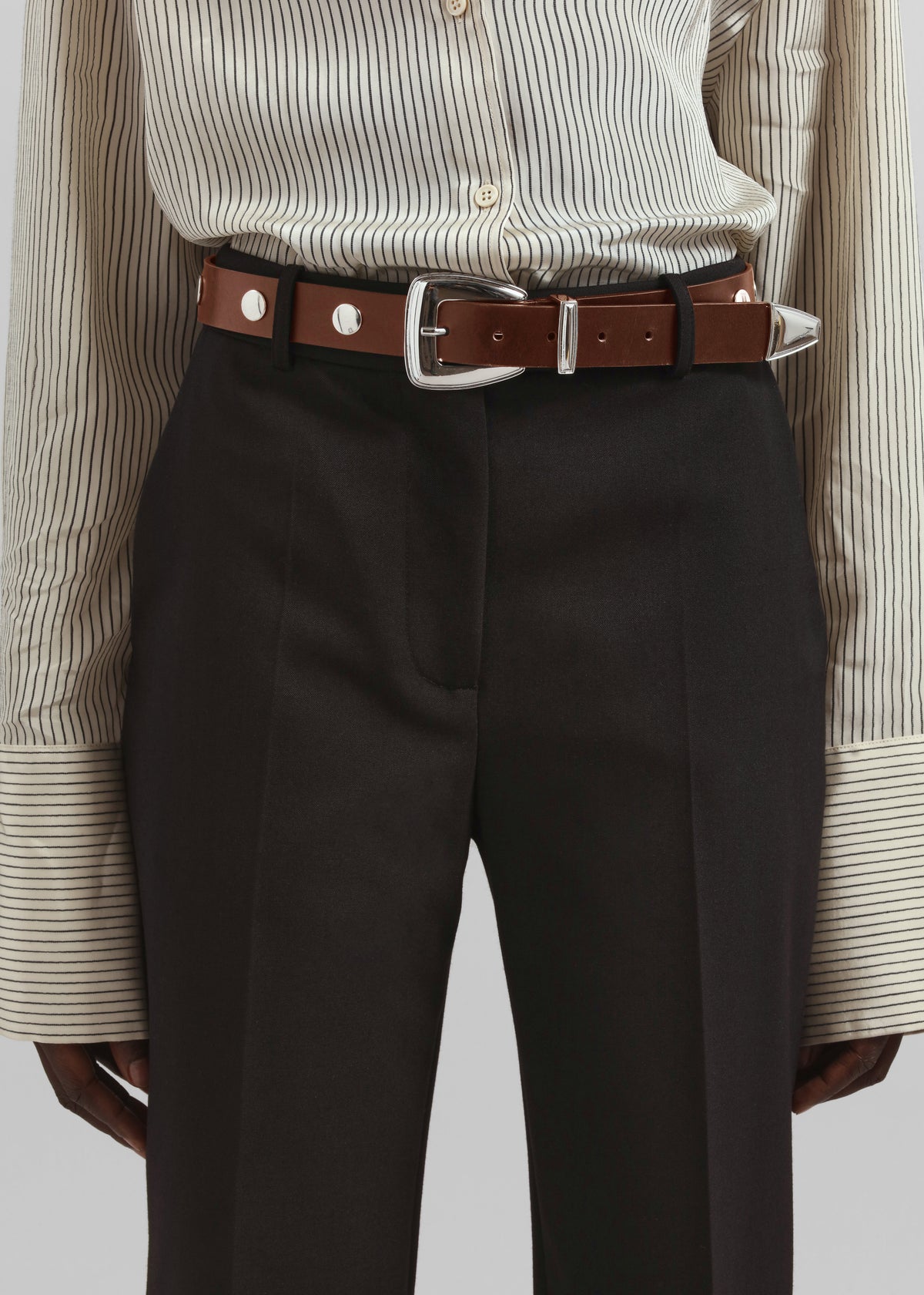 Perth Studded Leather Belt - Brown/Silver - 3