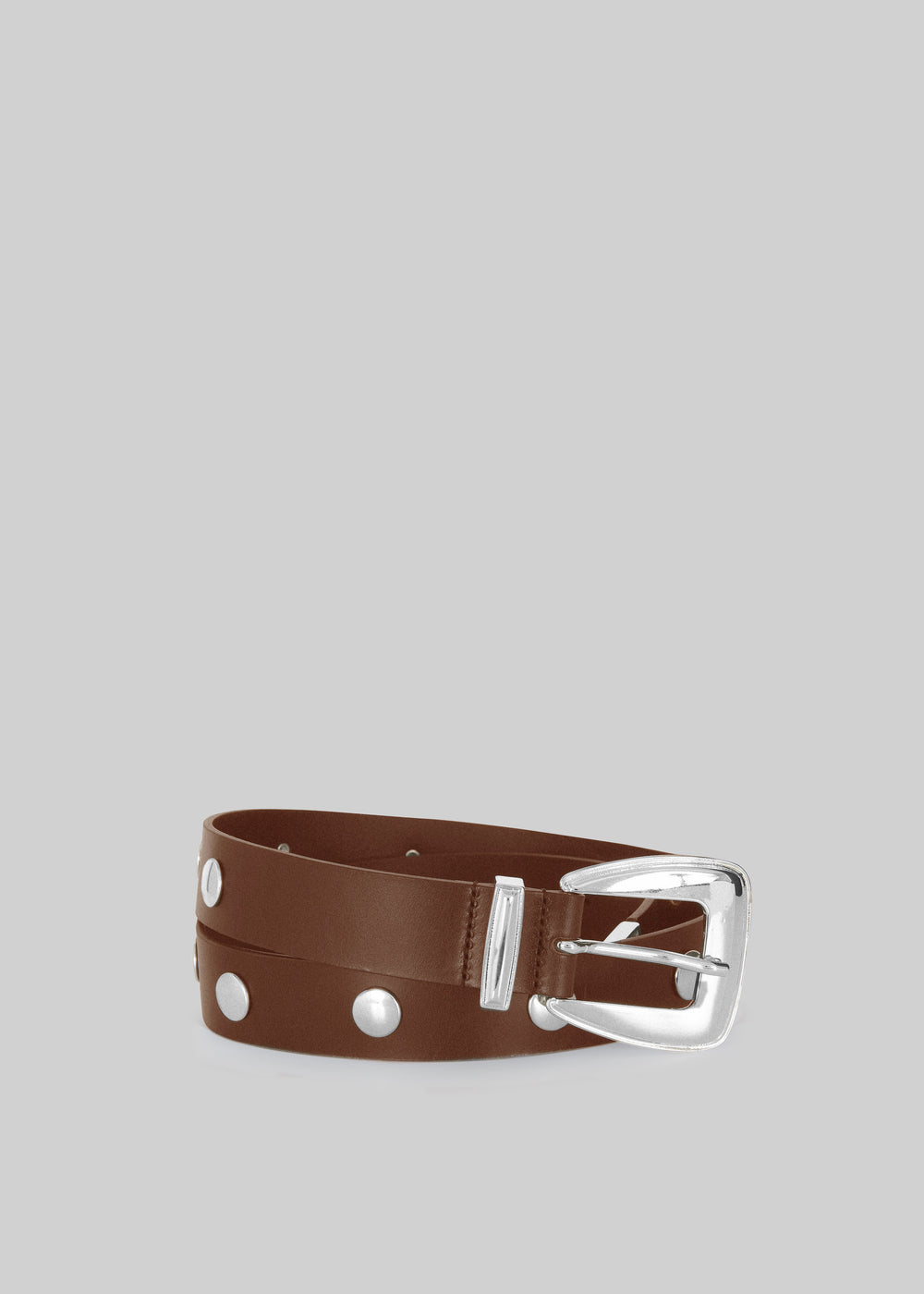 Perth Studded Leather Belt - Brown/Silver