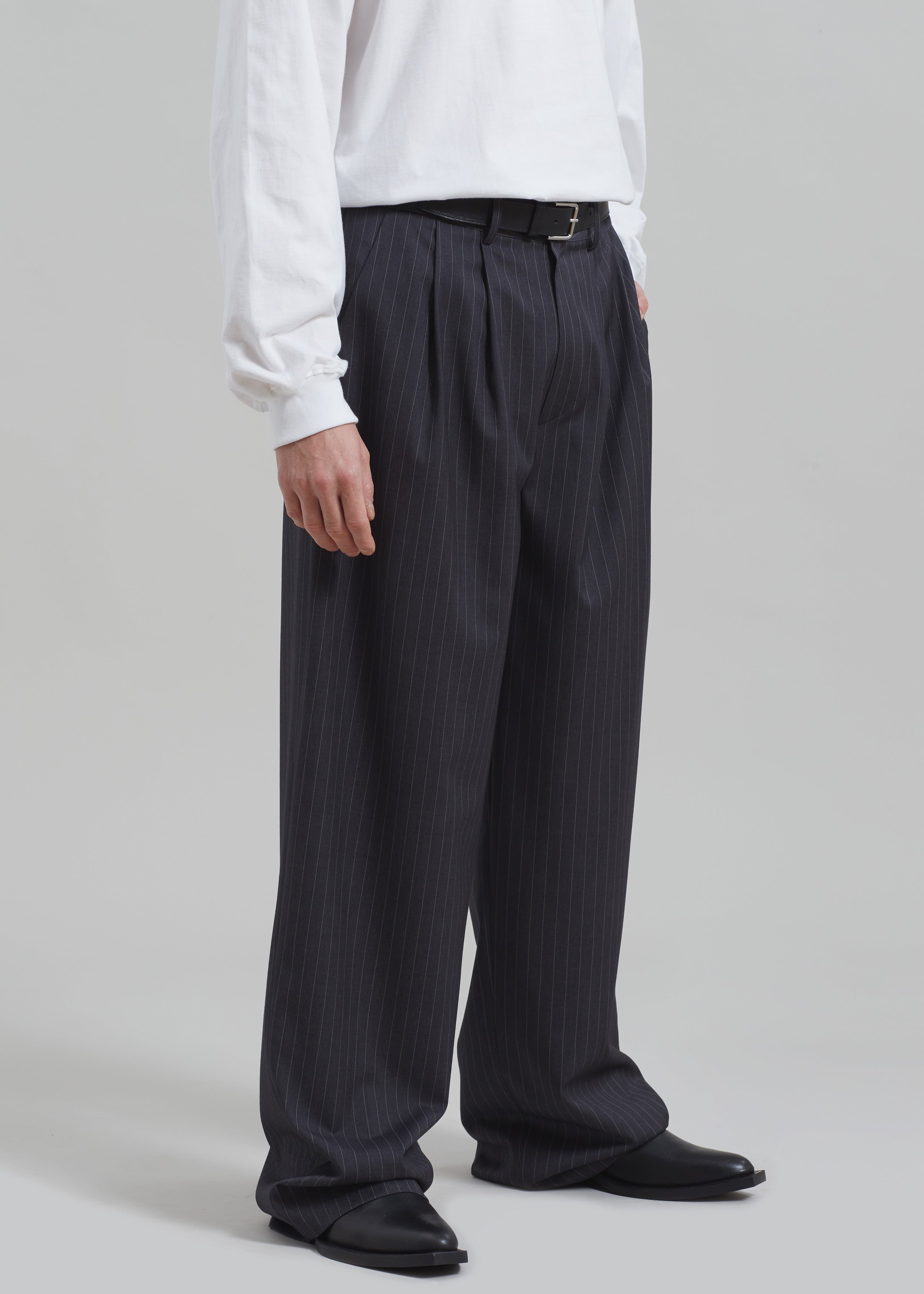 Peyton Pleated Pants - Grey Pinstripe - 7
