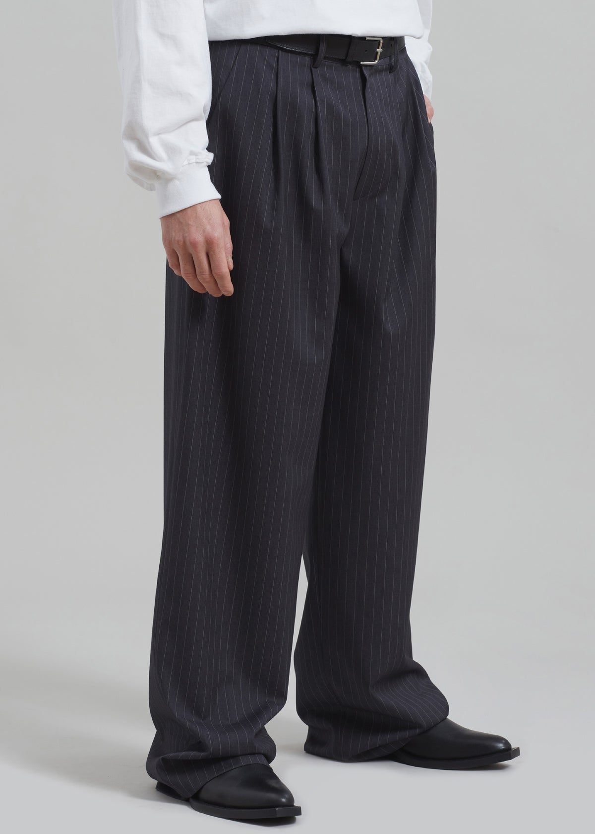 Peyton Pleated Pants - Grey Pinstripe - 3