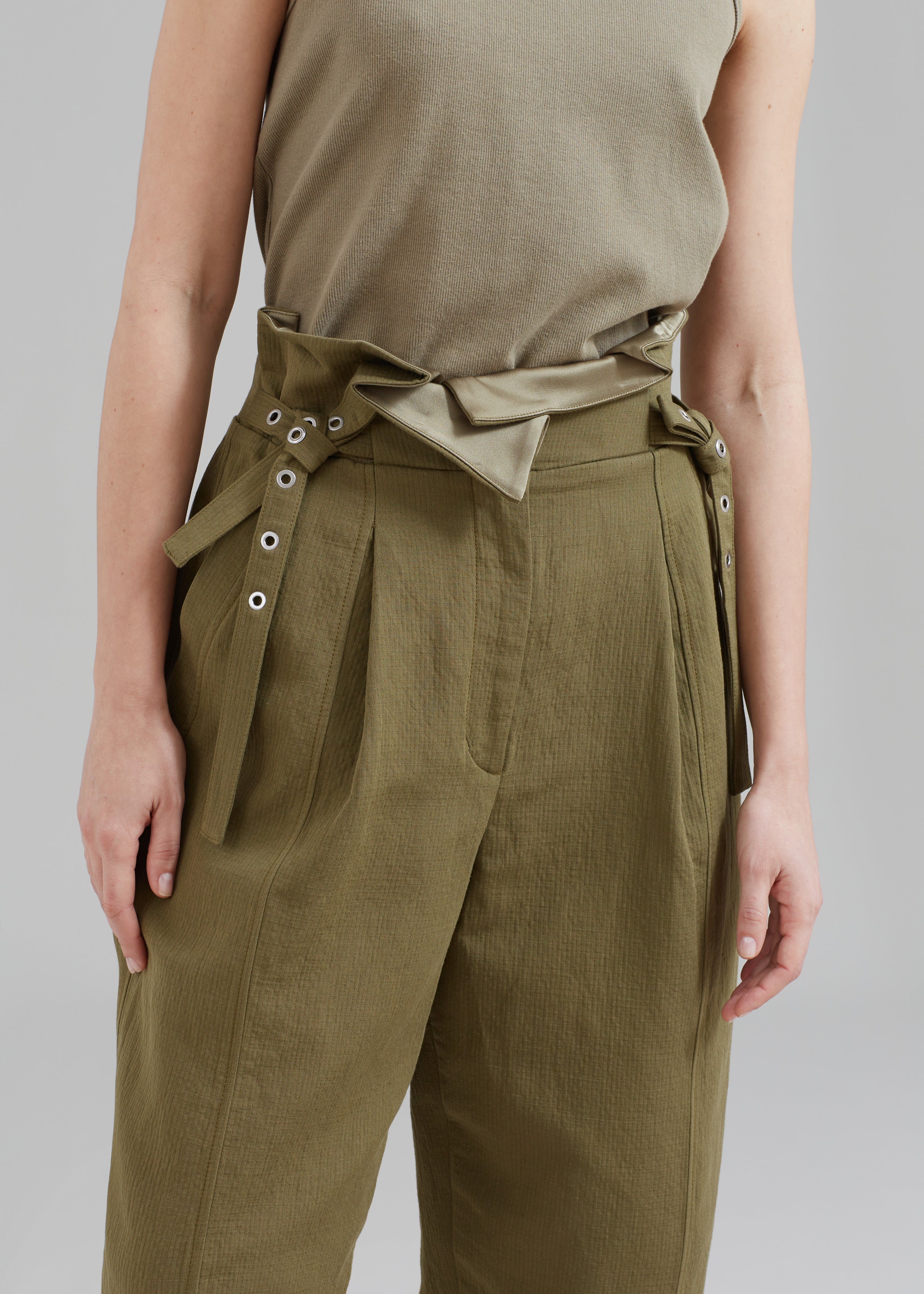 Camel Paperbag Pants - Brown Linen Pants - Waist Tie Belt Pants