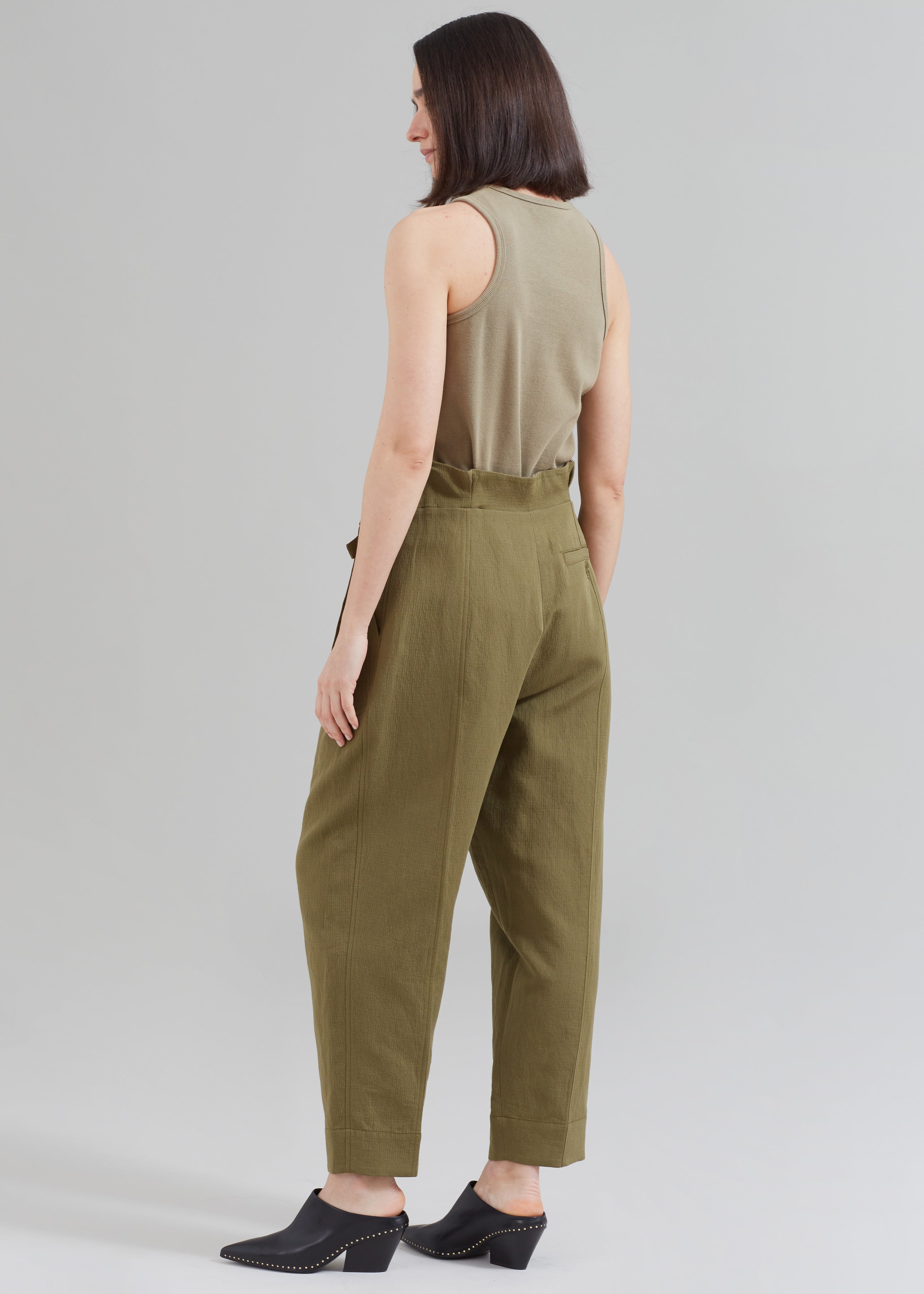 Womens Ladies High Paperbag Waist Pants Crop Linen Pull On Trousers Size  10-20 | eBay