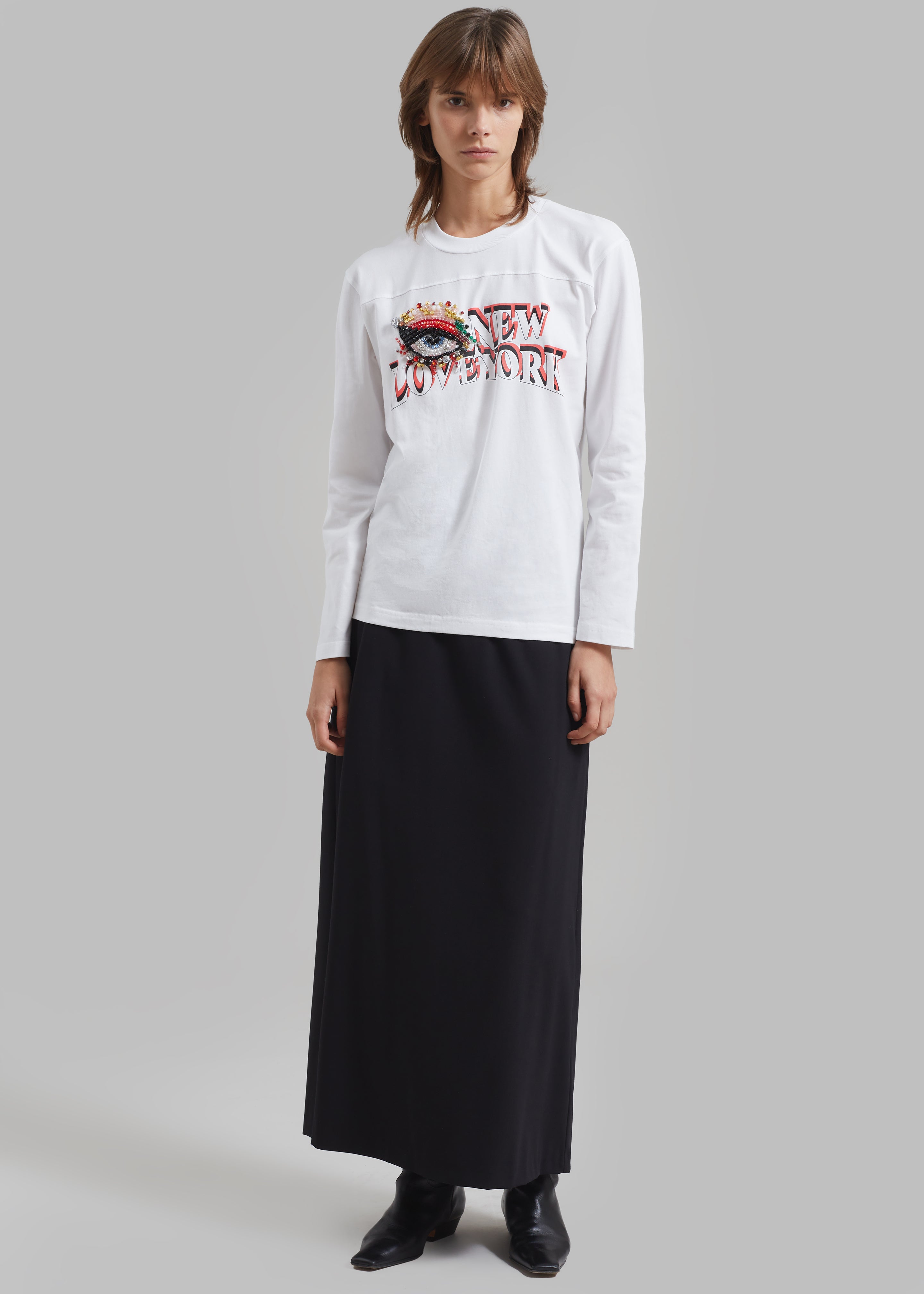 3.1 Phillip Lim Eye Love NY Embroidered Long Sleeve Relaxed Tee - White