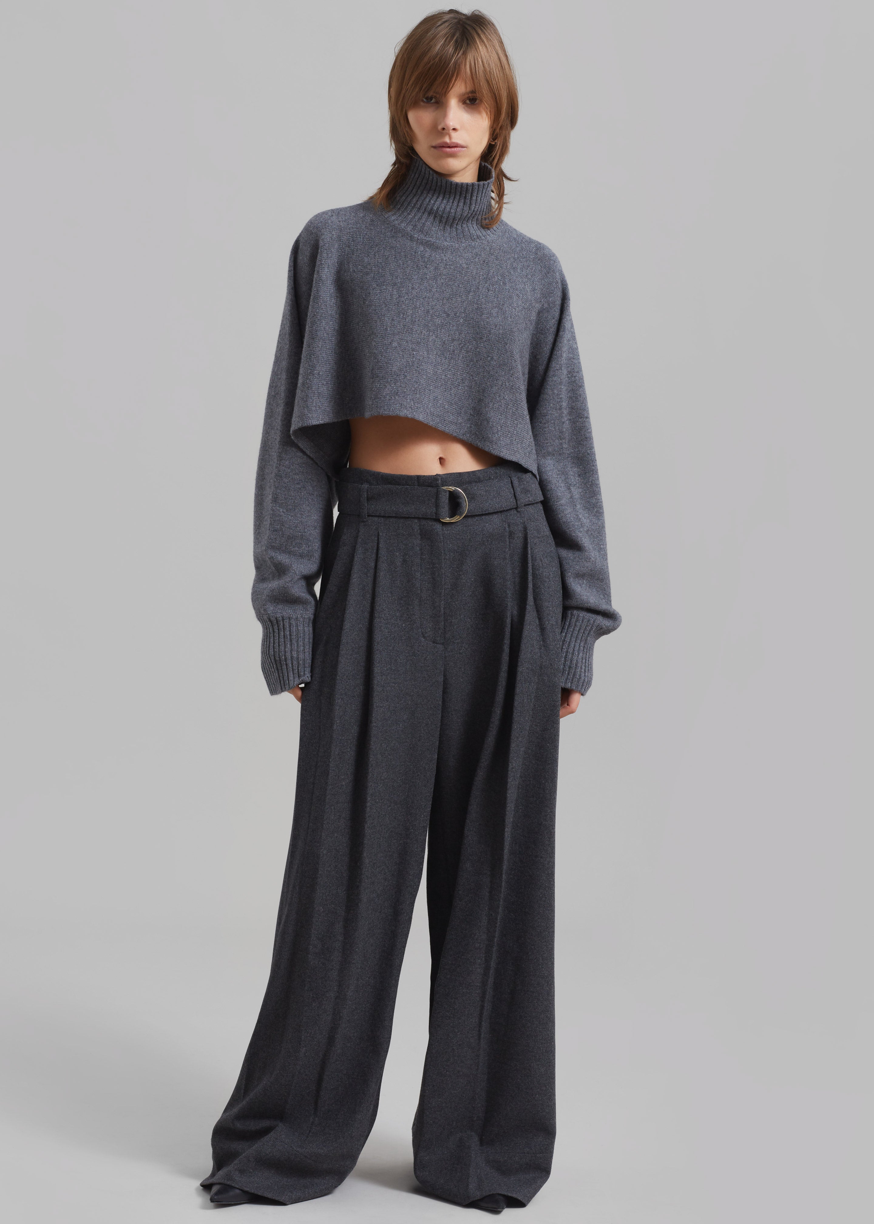 3.1 Phillip Lim Flannel Oversized Pleated Belted Pants - Charcoal - 1
