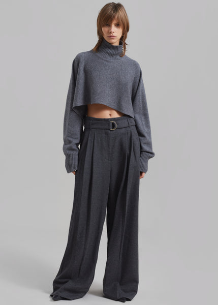 3.1 Phillip Lim Flannel Oversized Pleated Belted Pants - Charcoal