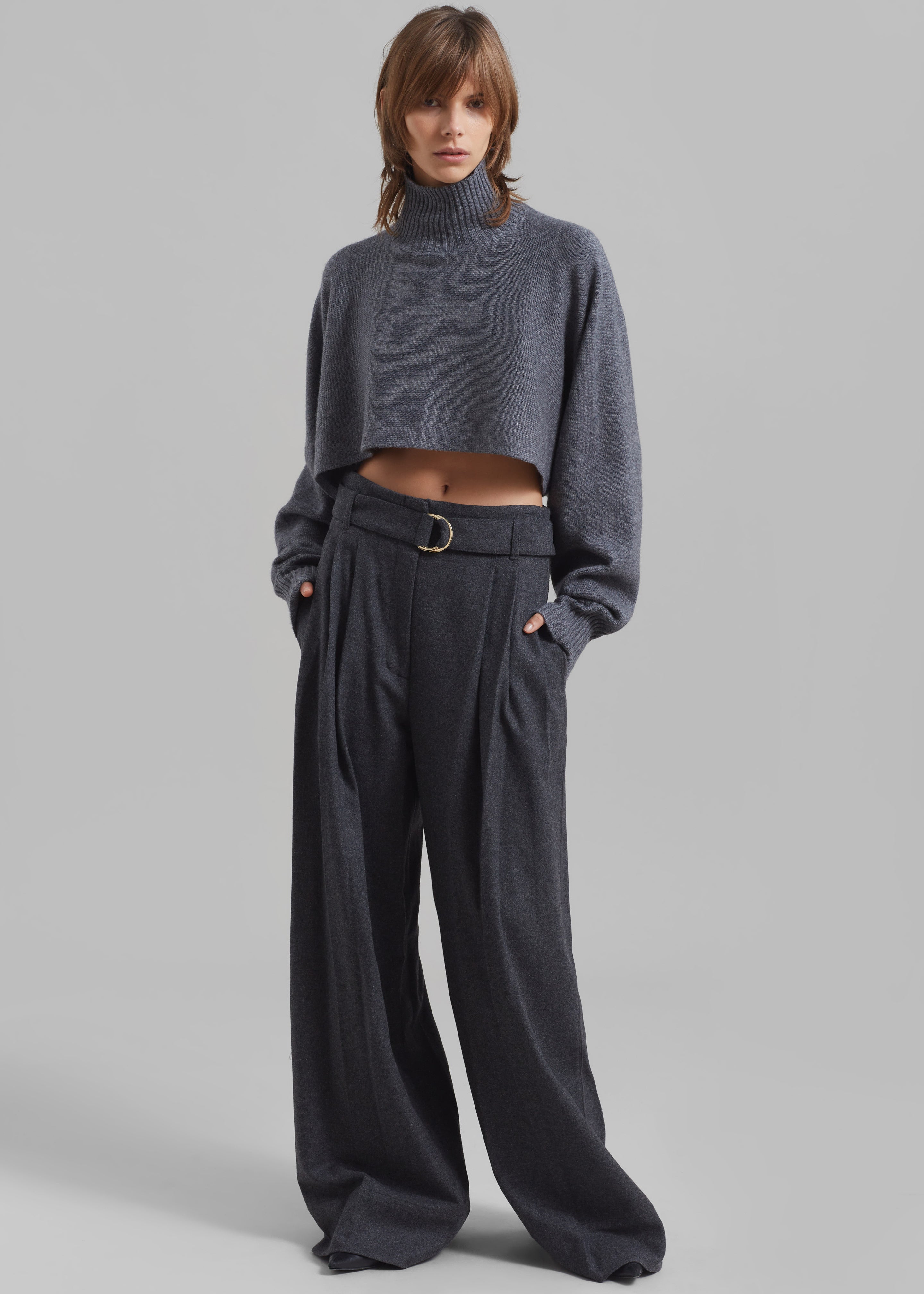 3.1 Phillip Lim Flannel Oversized Pleated Belted Pants - Charcoal - 5