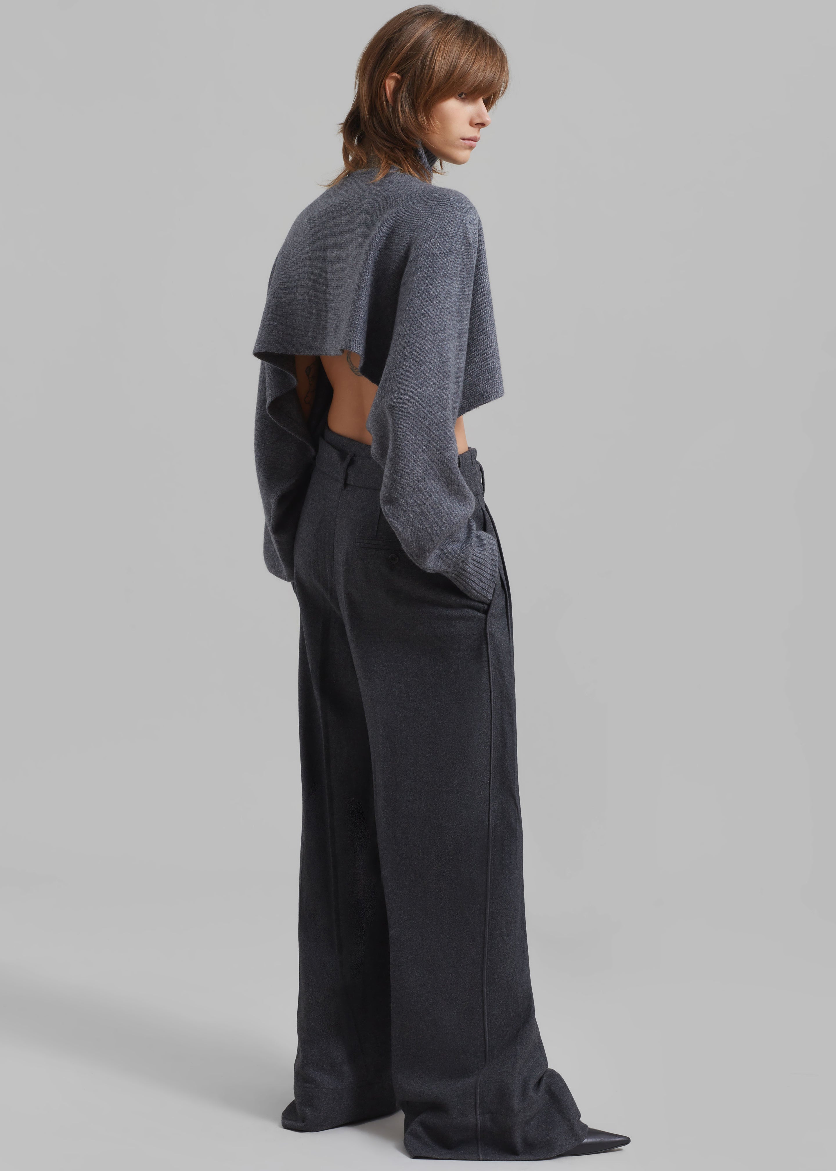 3.1 Phillip Lim Flannel Oversized Pleated Belted Pants - Charcoal - 7