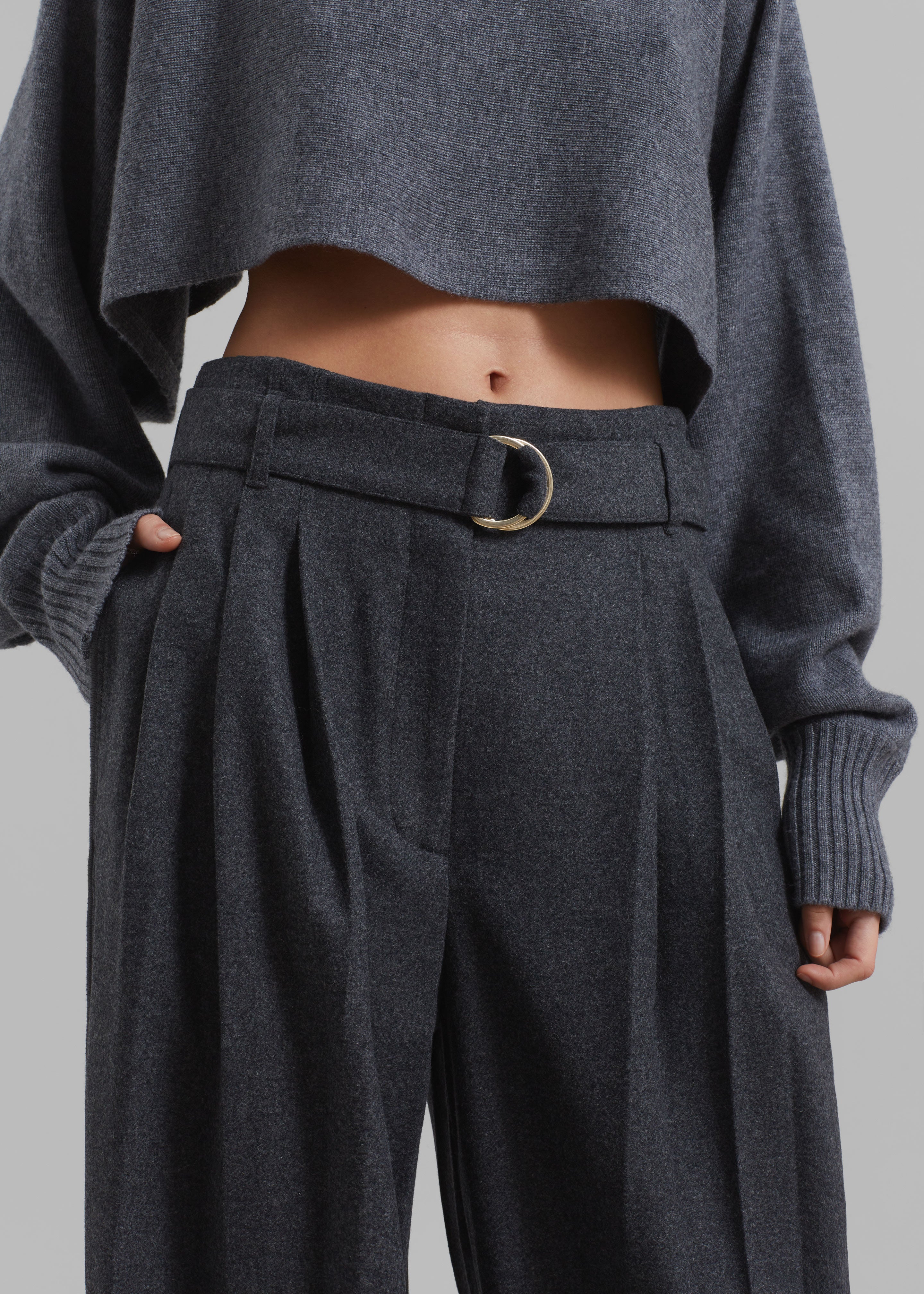 3.1 Phillip Lim Flannel Oversized Pleated Belted Pants - Charcoal