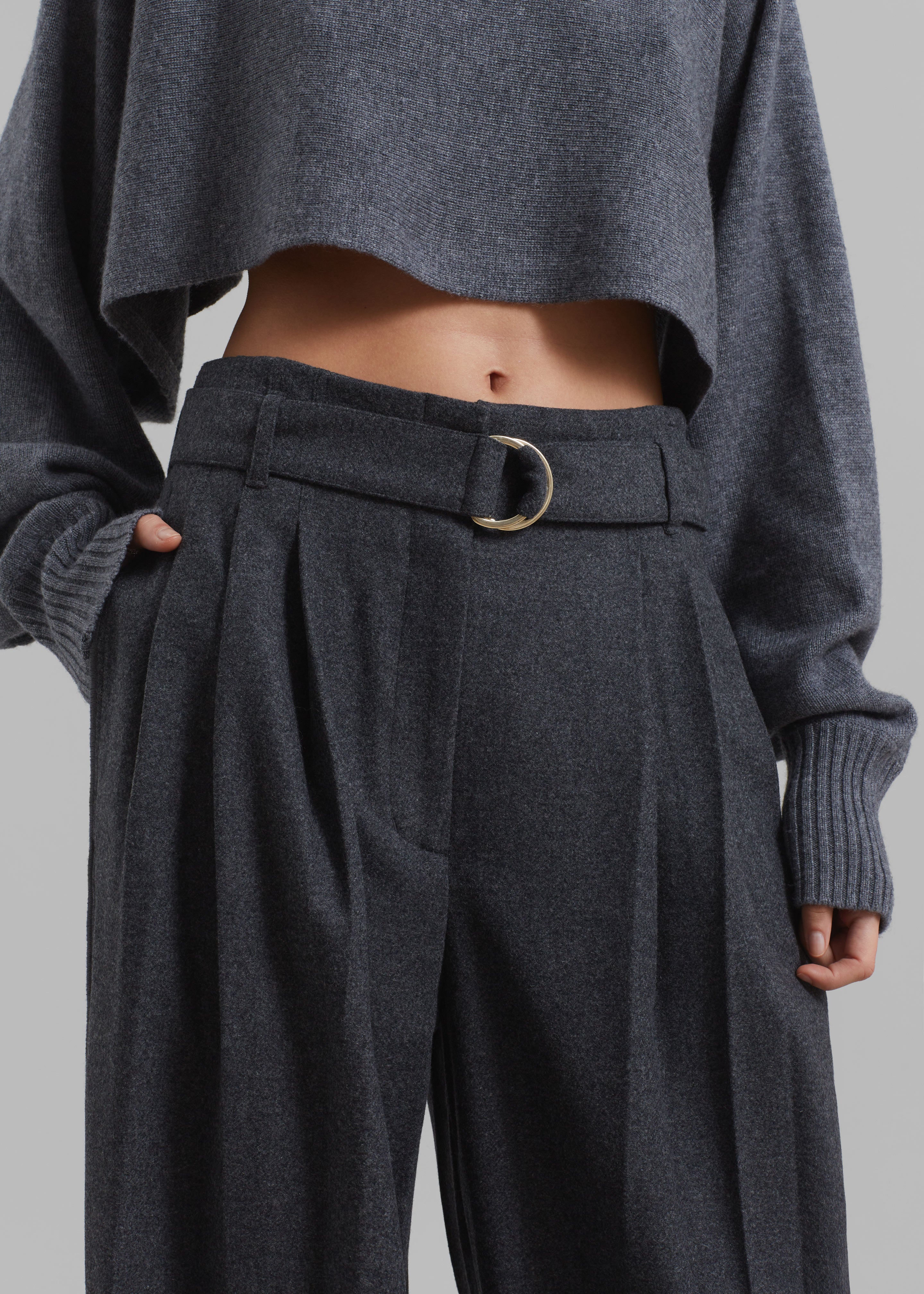 3.1 Phillip Lim Flannel Oversized Pleated Belted Pants - Charcoal - 3