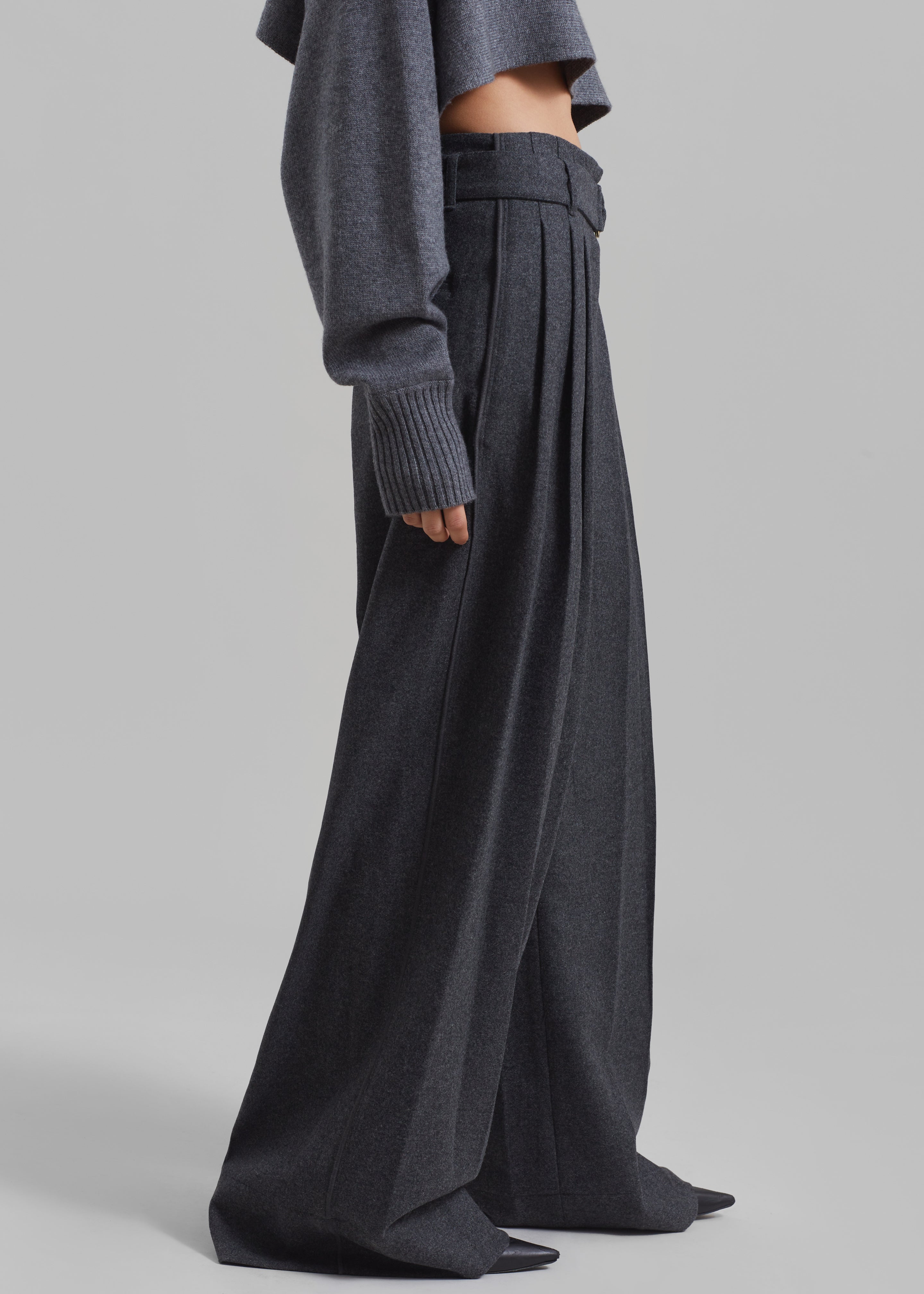 3.1 Phillip Lim Flannel Oversized Pleated Belted Pants - Charcoal