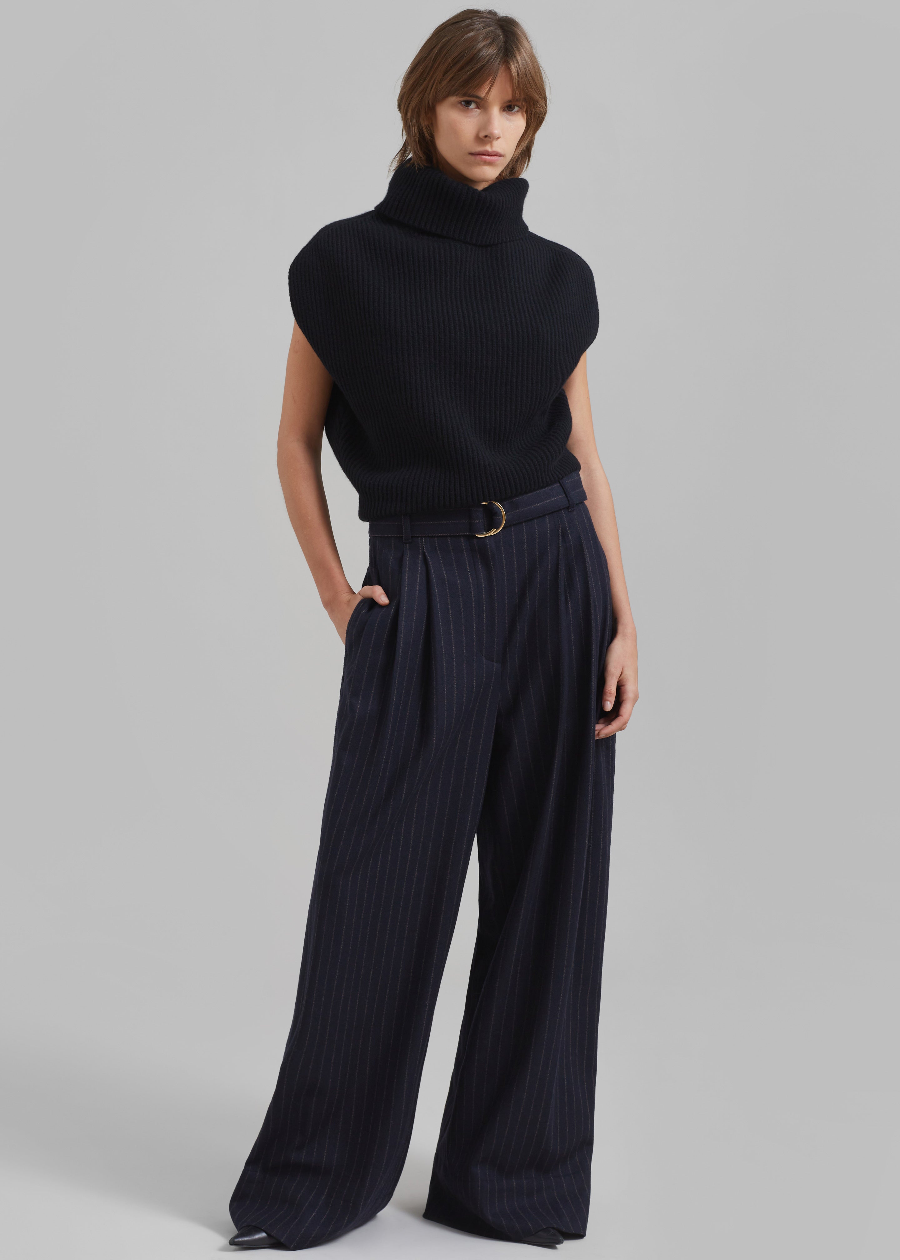 3.1 Phillip Lim Flannel Oversized Pleated Belted Pants - Midnight Khak ...