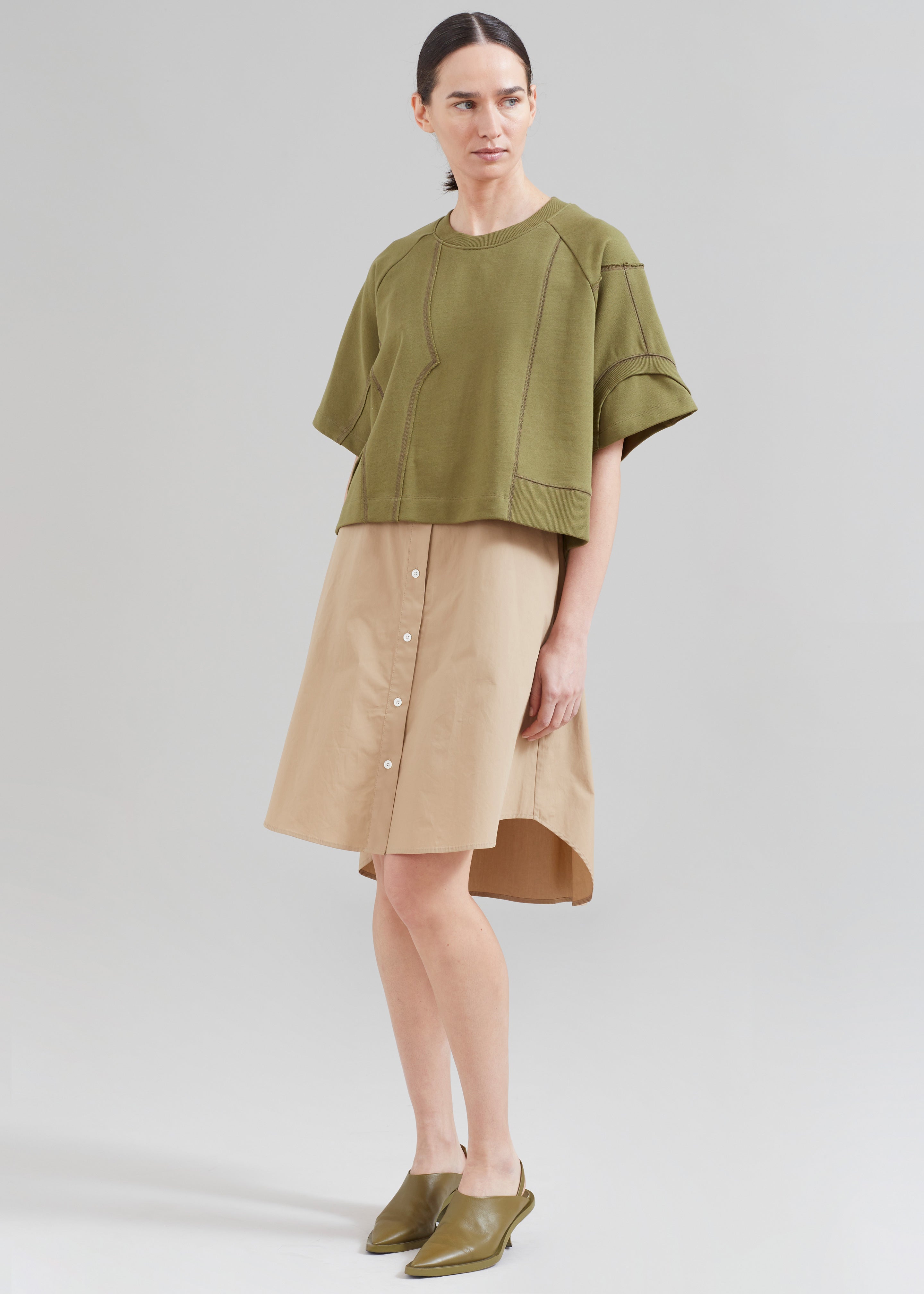3.1 Phillip Lim Patched Sweatshirt Combo Dress - Olive Multi - 1